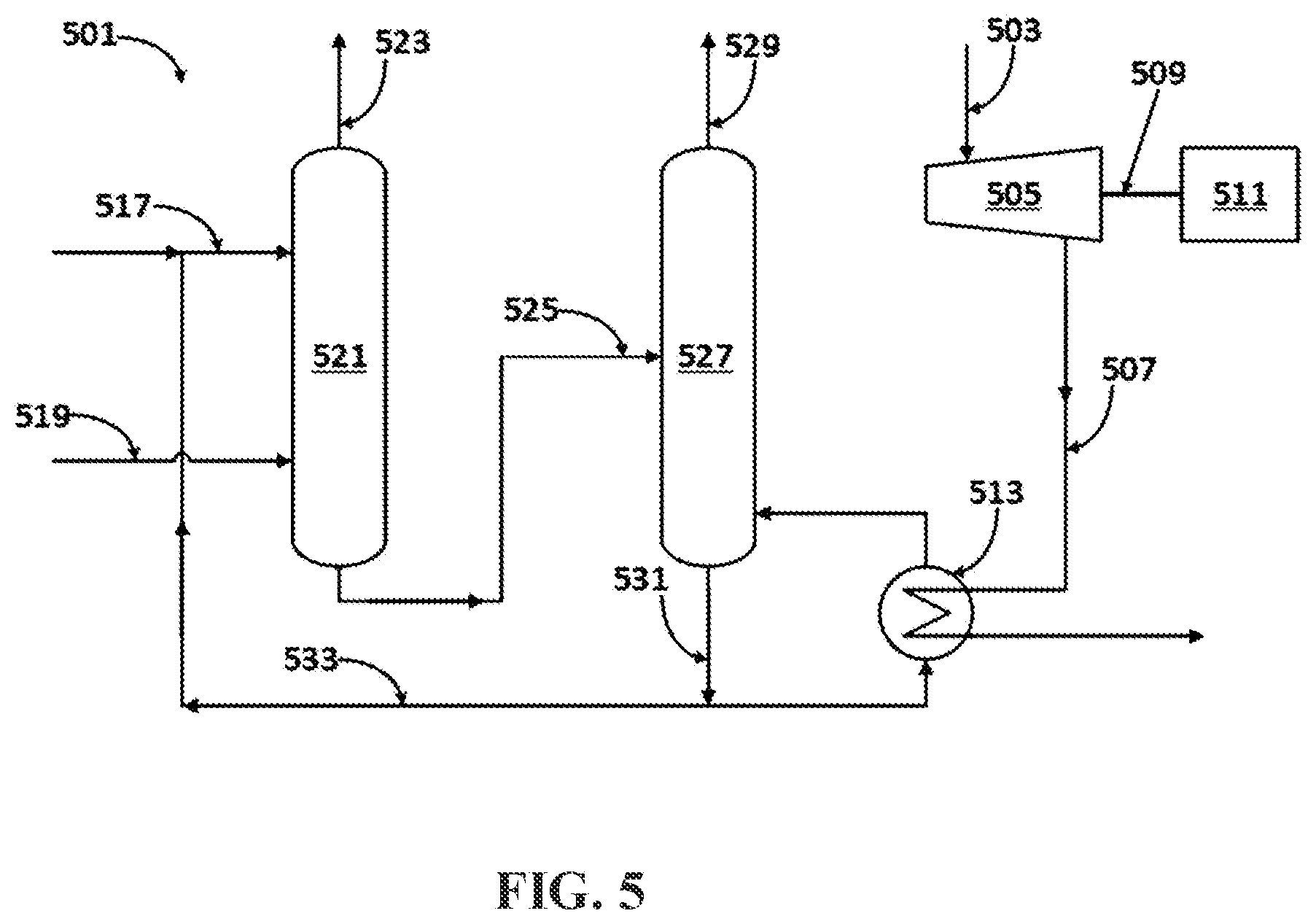 Patent US12097464 Figure 5 – Amine CO 2 separation process integrated with hydrocarbons processing