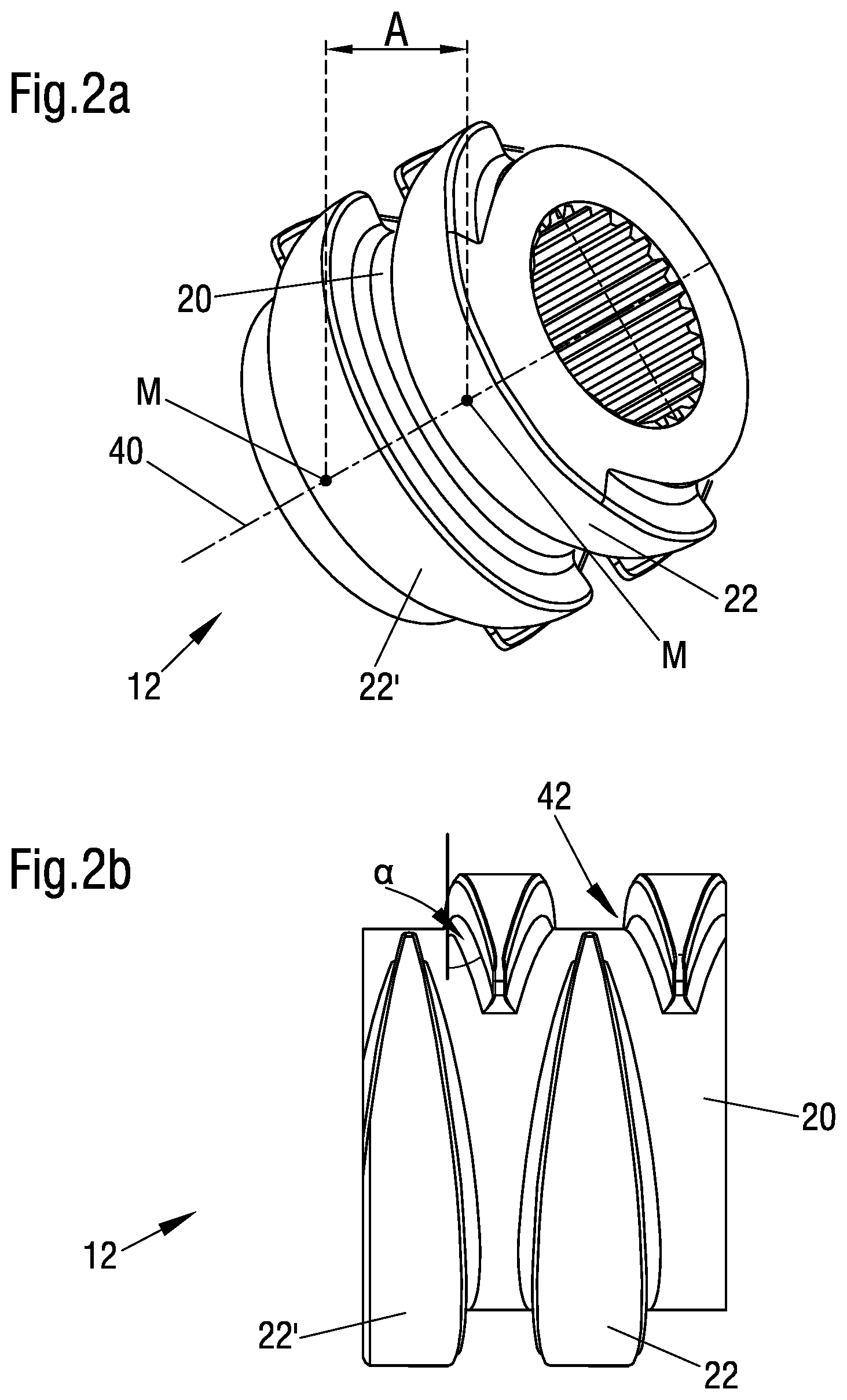 Patent US12097474 Figure 3 – Double-bladed worm shaft for a mixing and kneading machine, wherein each of the blade elements has an elliptic, oval, or biconvex outer peripheral surface in the top view