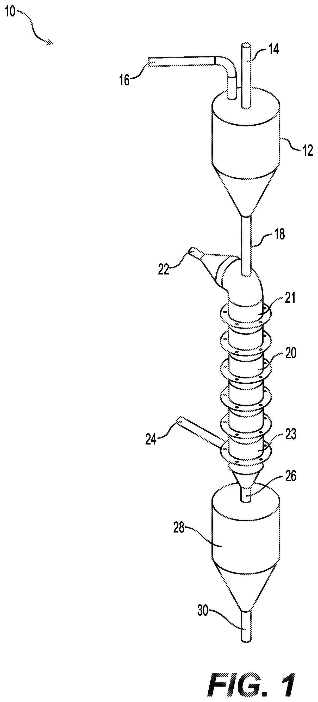 Patent US12097489 Figure 1 – Expanded bed direct-contact system and heat exchanger and chemical reactor using the same