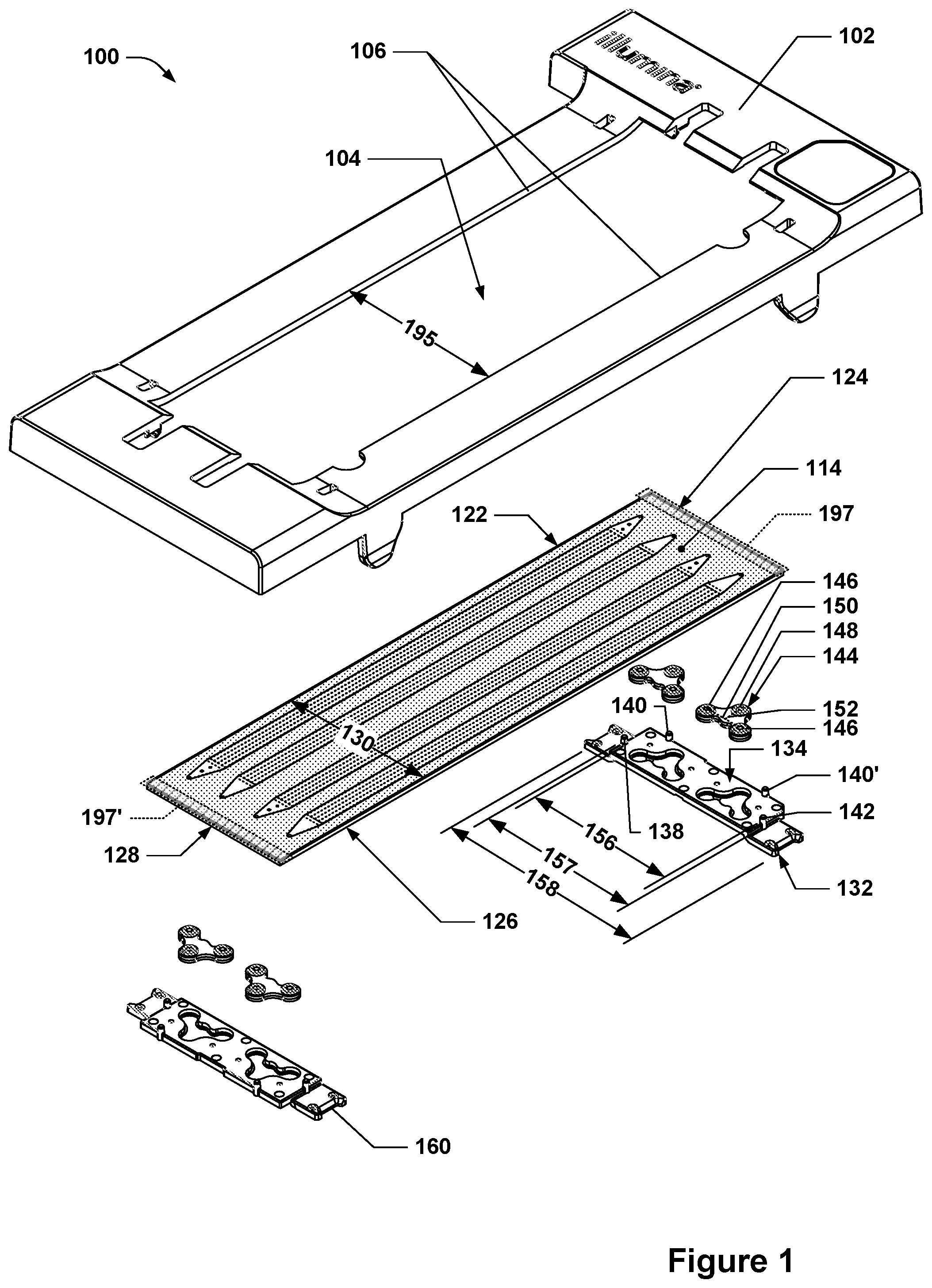 Patent US12097502 Figure 1 – Flowcell cartridge with floating seal bracket