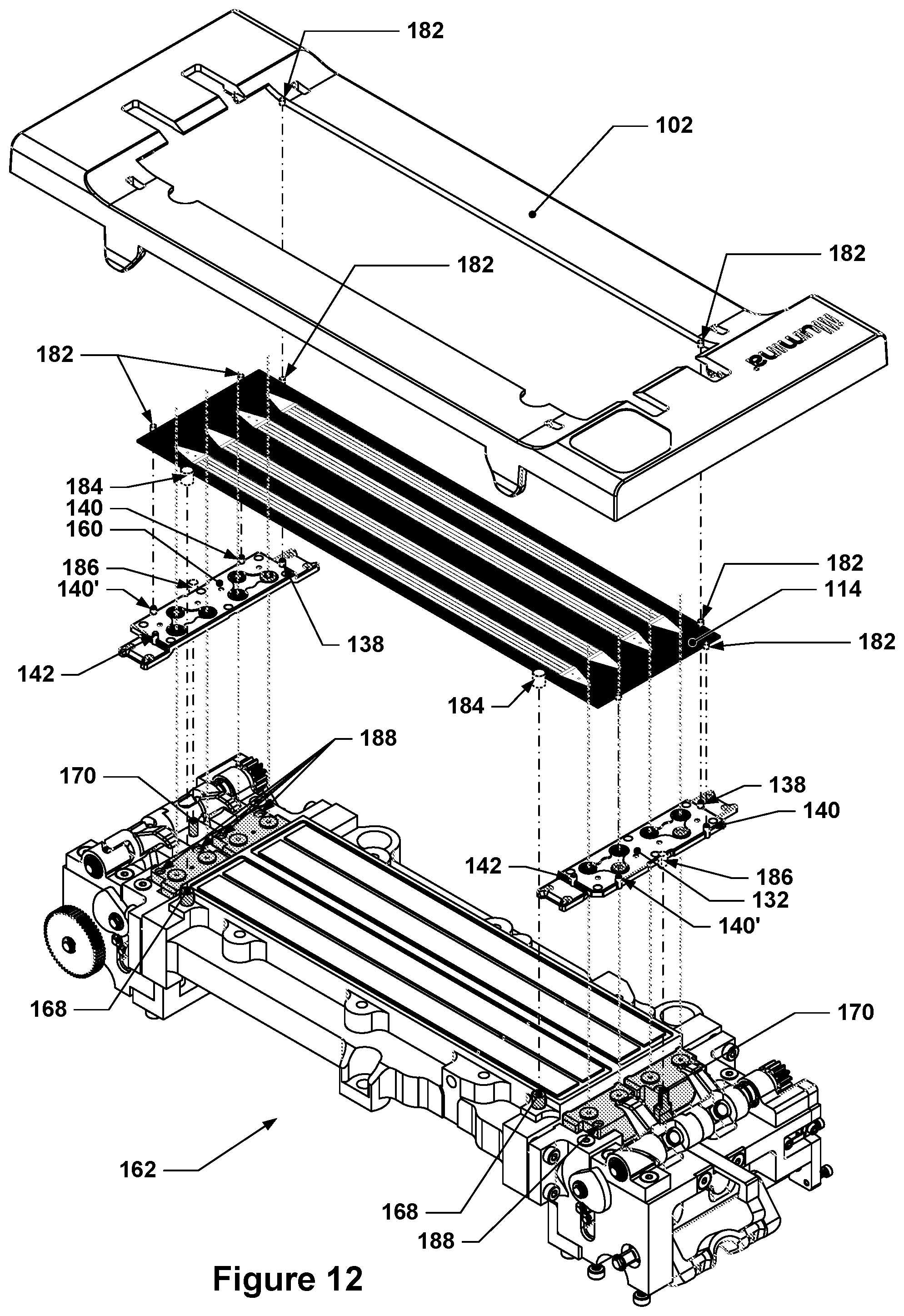 Patent US12097502 Figure 7 – Flowcell cartridge with floating seal bracket