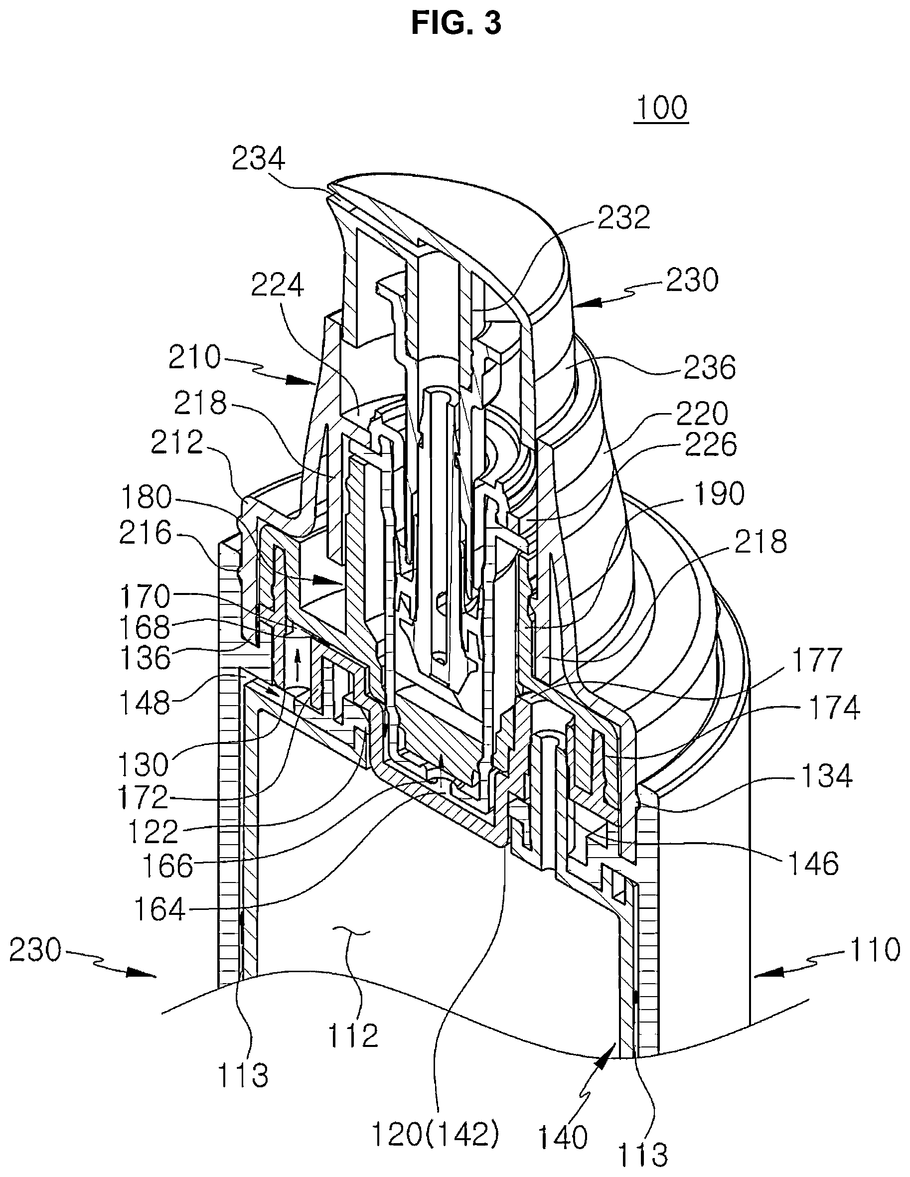 Patent US12097515 Figure 3 – Container for spraying liquid