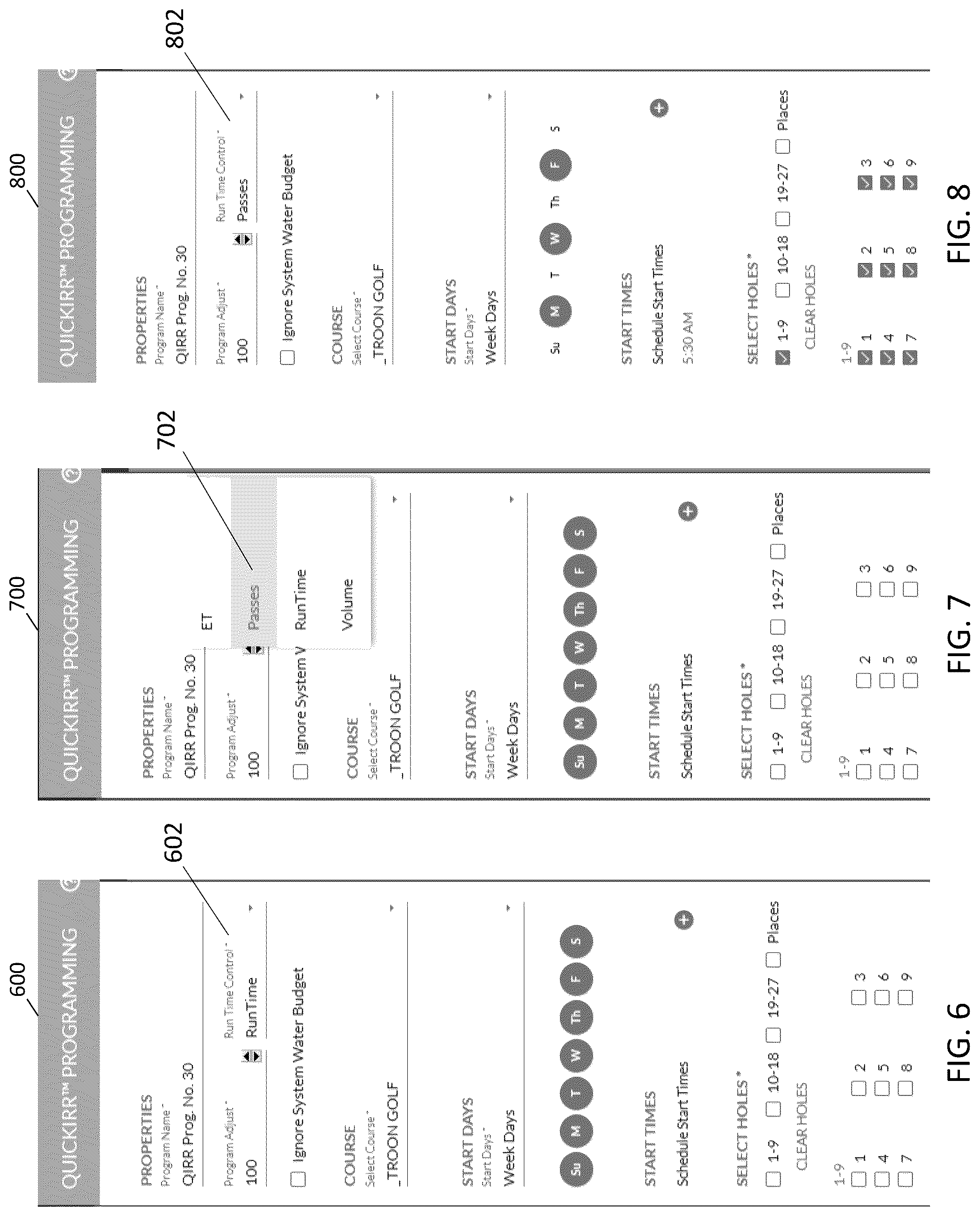 Patent US12097516 Figure 6 – Irrigation control based on a user entered number of watering passes