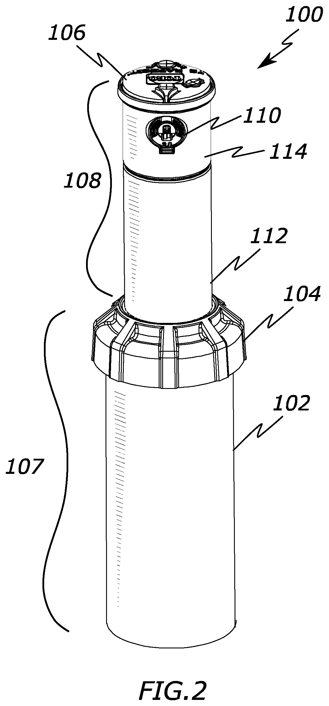 Patent US12097522 Figure 2 – Arc arrest mechanism for irrigation sprinklers