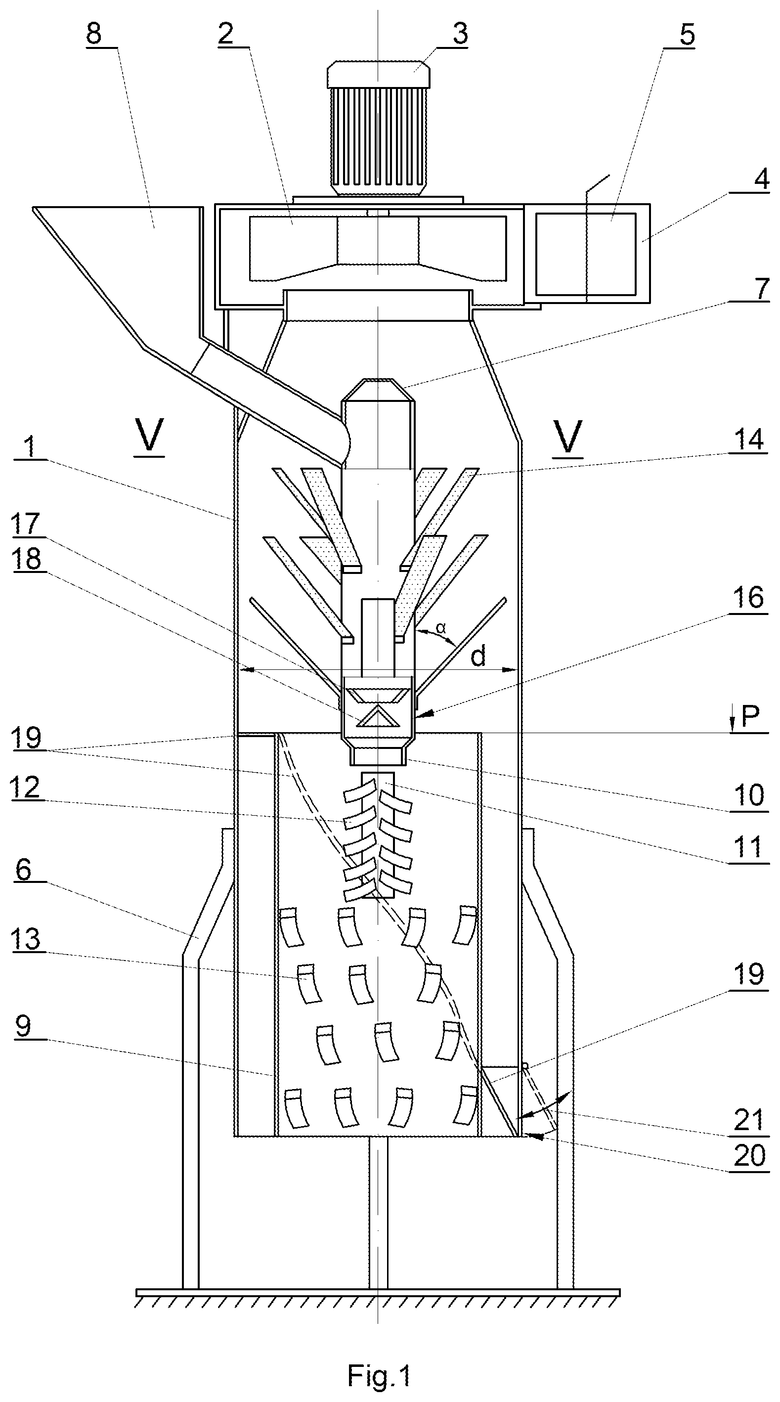 Patent US12097534 Figure 1 – Device for separation and removal of impurities from granular material