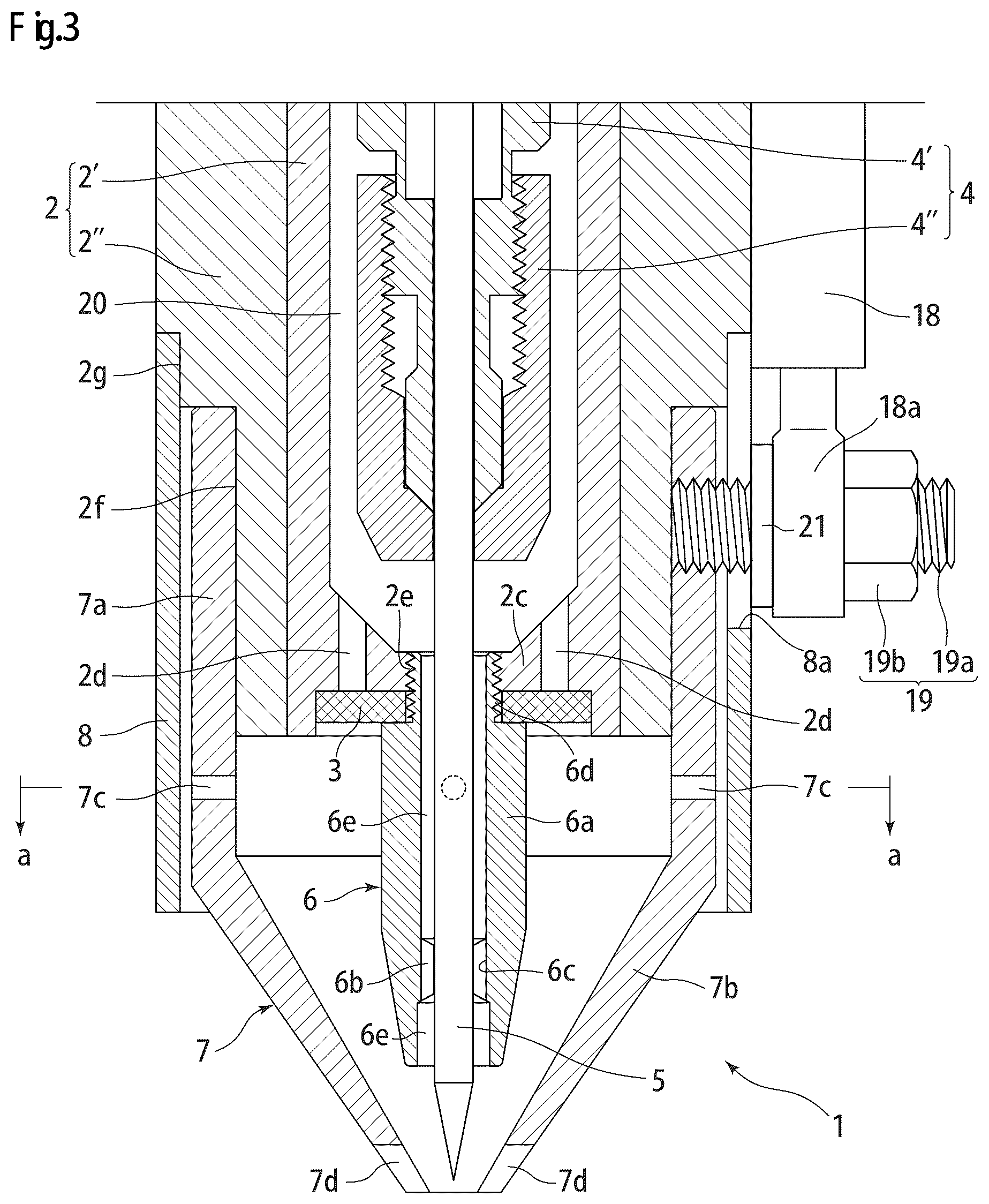 Patent US12097579 Figure 3 – TIG welding torch equipped with narrow nozzle for spot welding, and electrode nozzle used in same