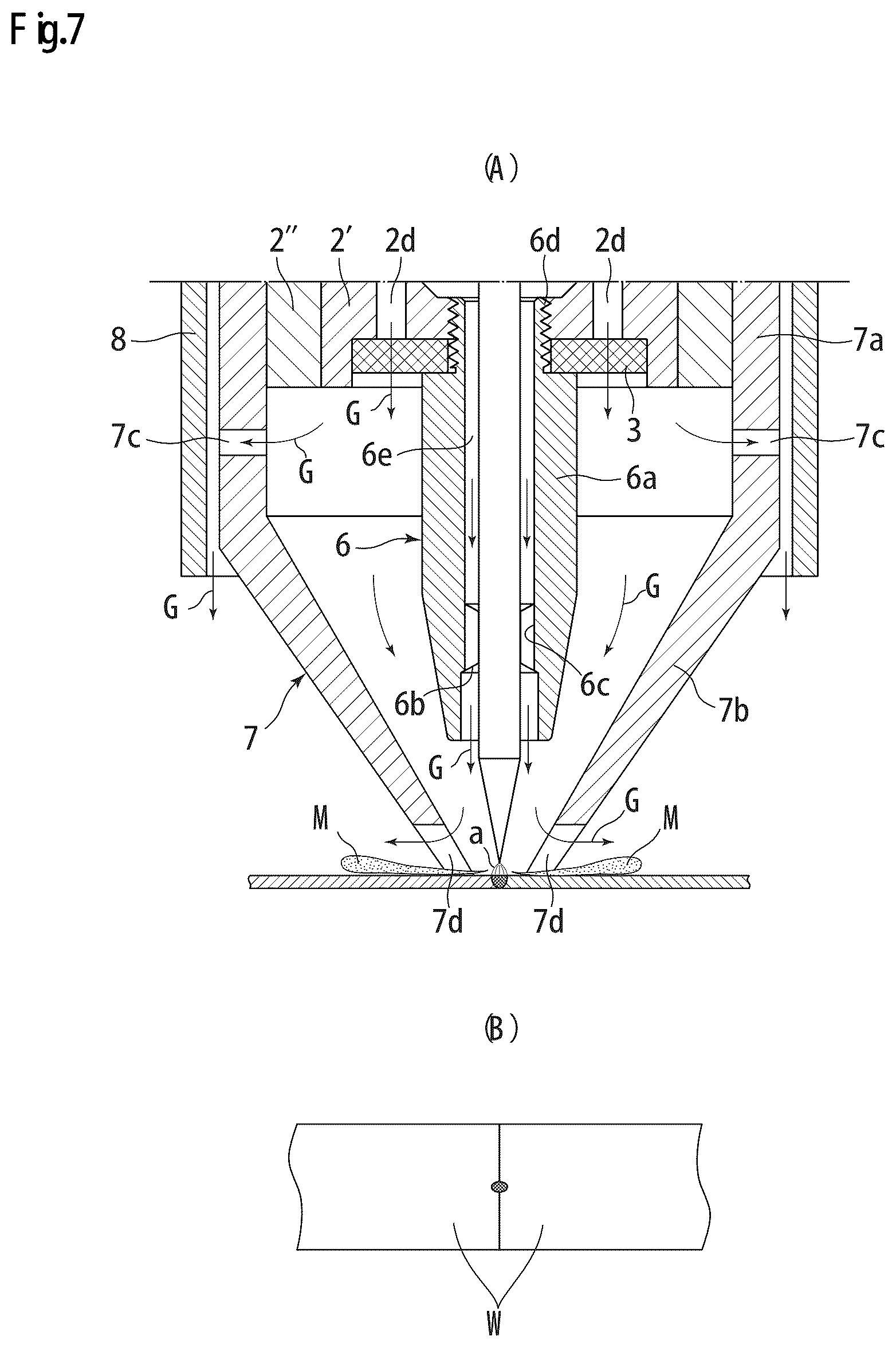 Patent US12097579 Figure 6 – TIG welding torch equipped with narrow nozzle for spot welding, and electrode nozzle used in same