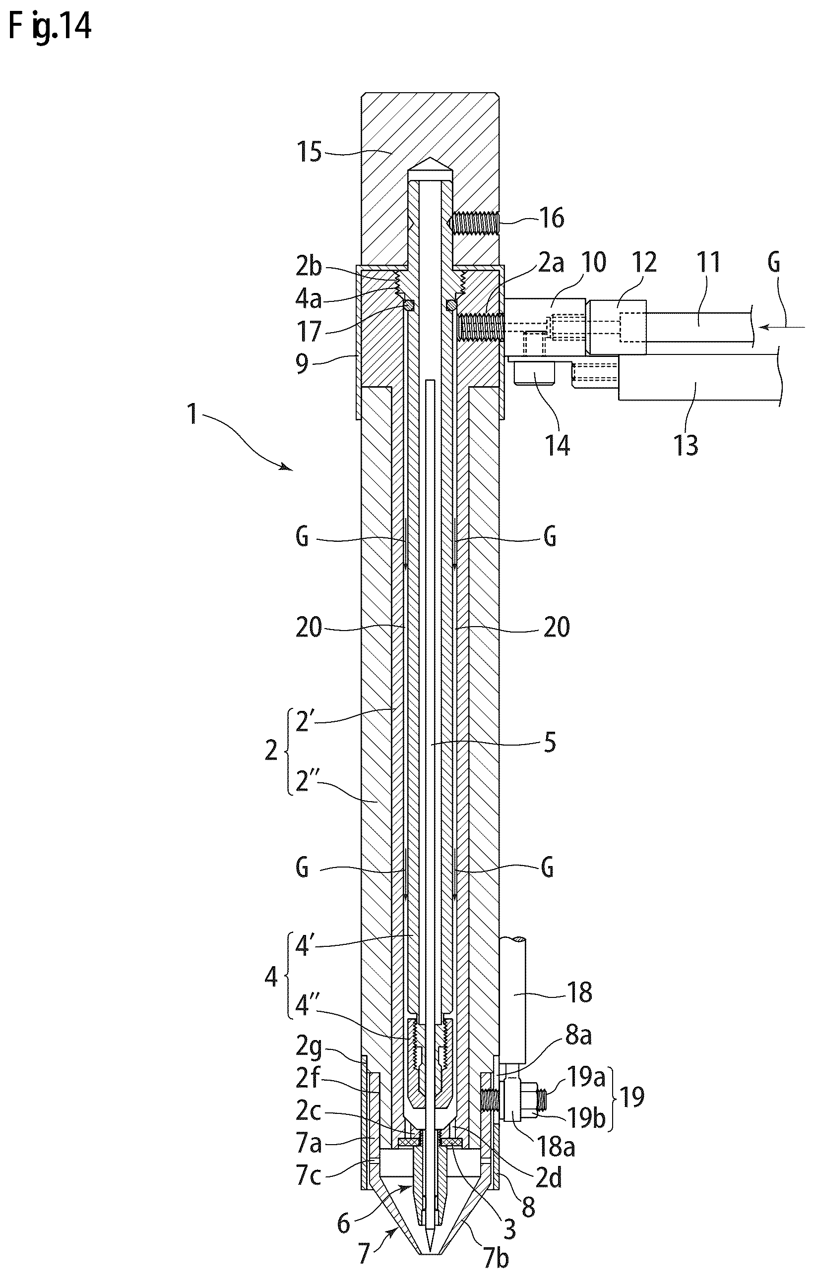 Patent US12097579 Figure 11 – TIG welding torch equipped with narrow nozzle for spot welding, and electrode nozzle used in same