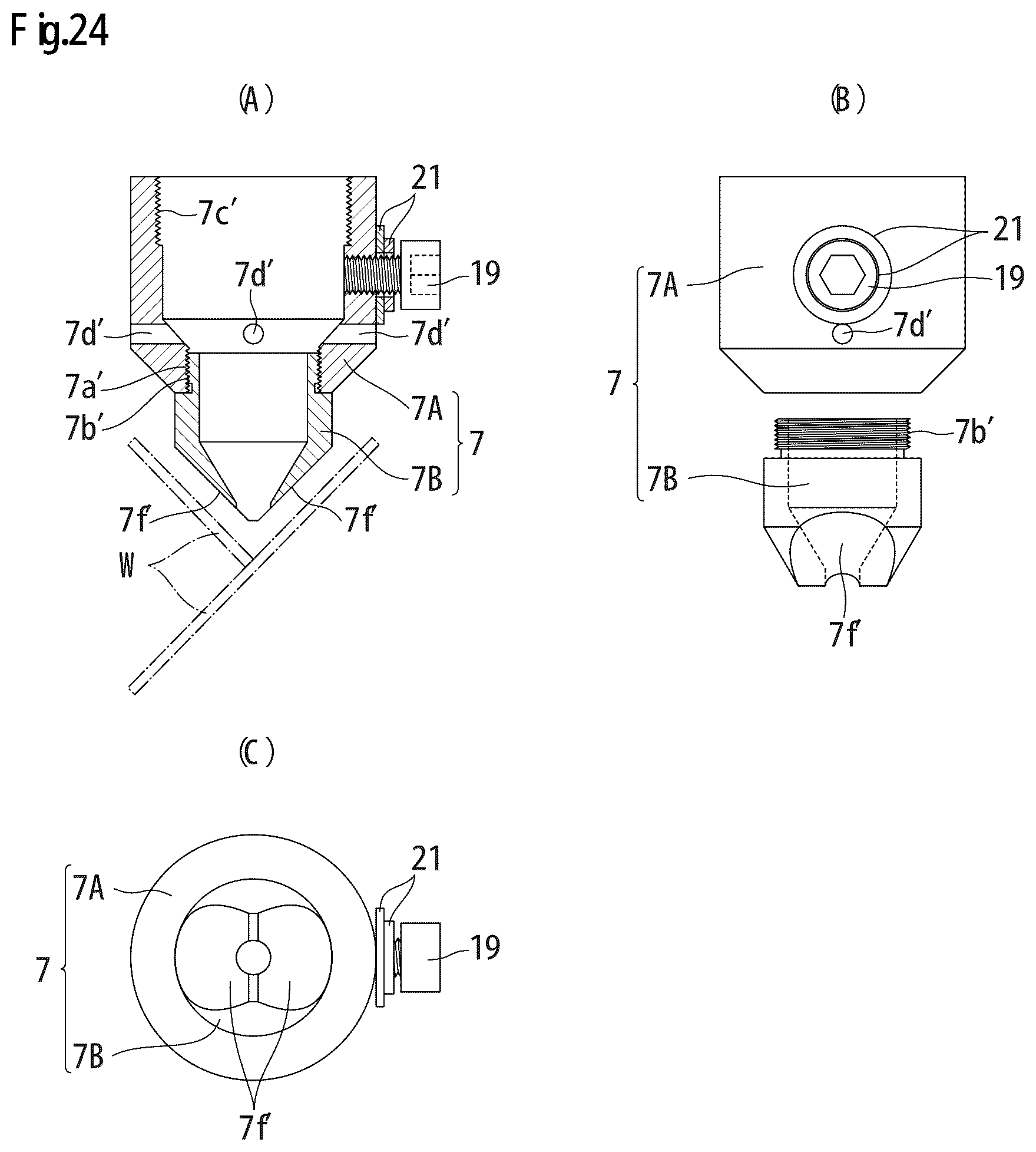 Patent US12097579 Figure 19 – TIG welding torch equipped with narrow nozzle for spot welding, and electrode nozzle used in same