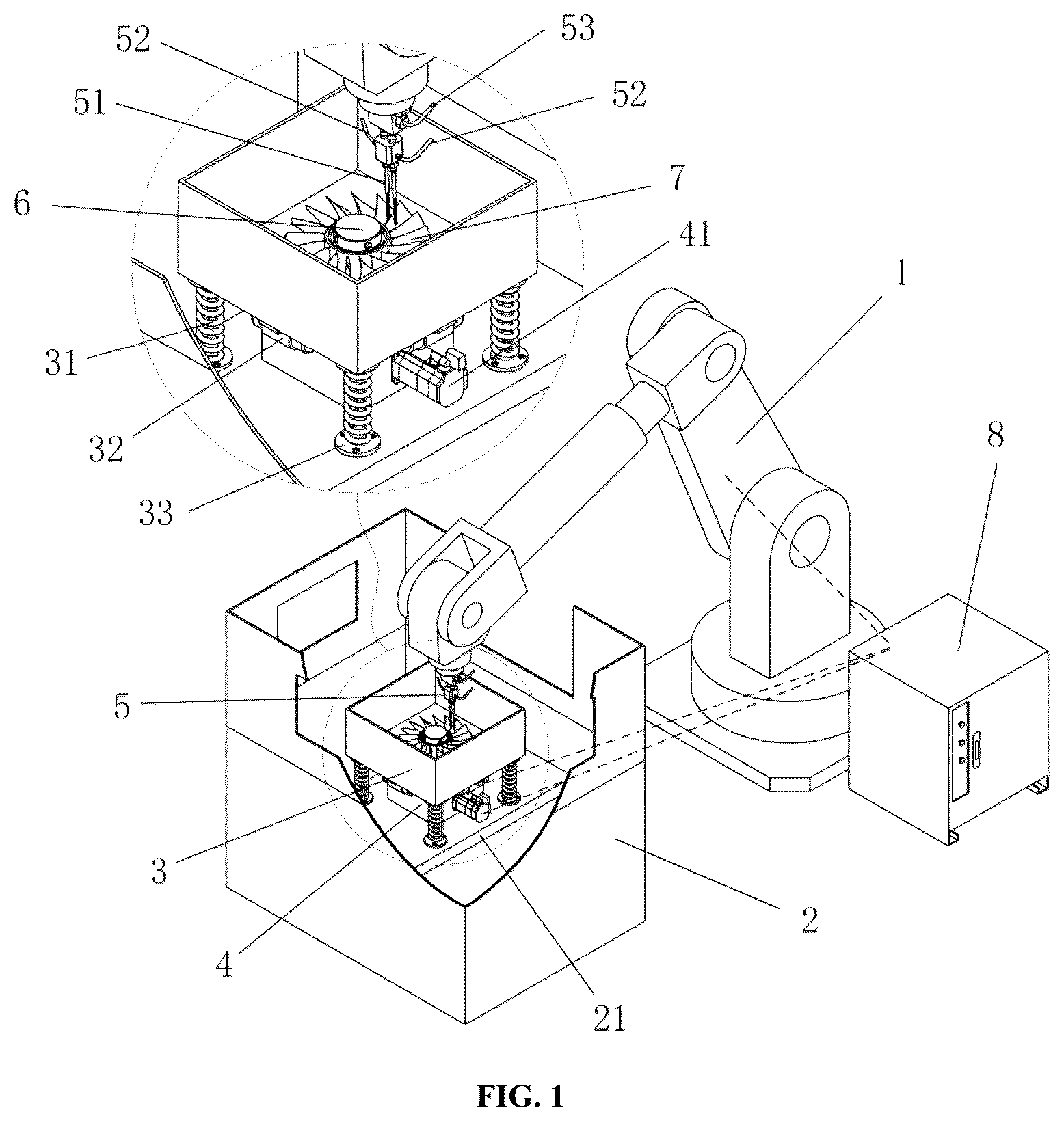 Patent US12097590 Figure 1 – Water jet strengthening and polishing integrated system and method for blades of blisk