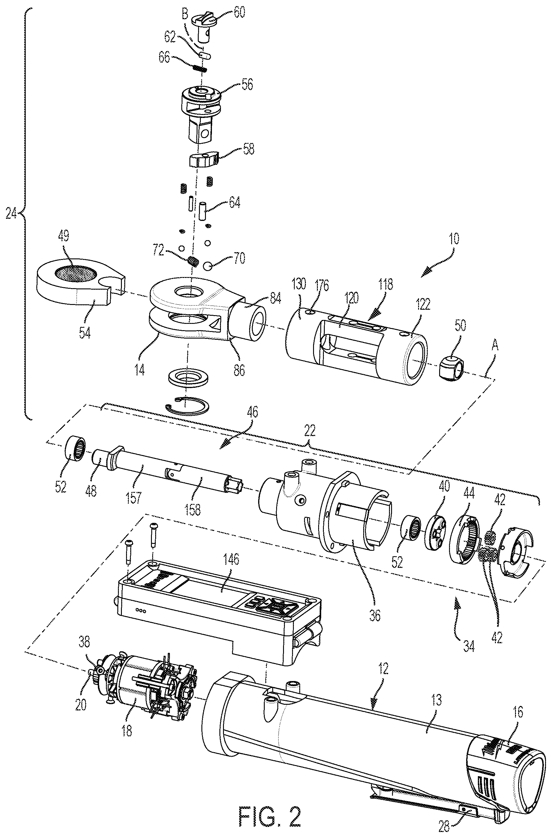 Patent US12097596 Figure 2 – Powered ratcheting torque wrench