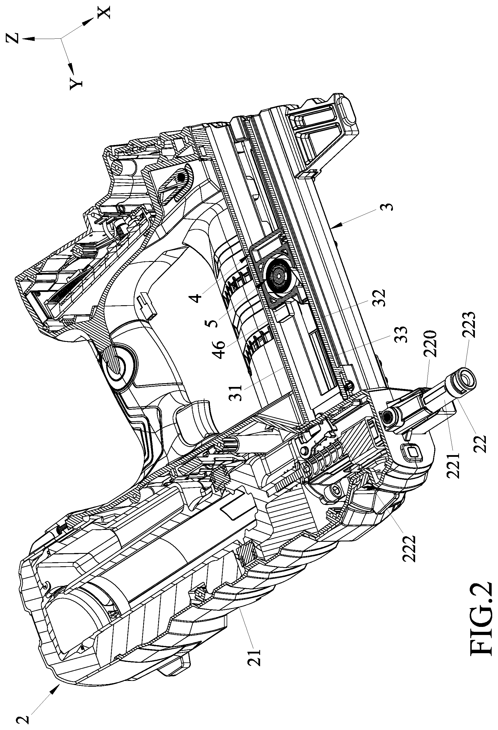Patent US12097599 Figure 2 – Dustproof magazine for nail gun