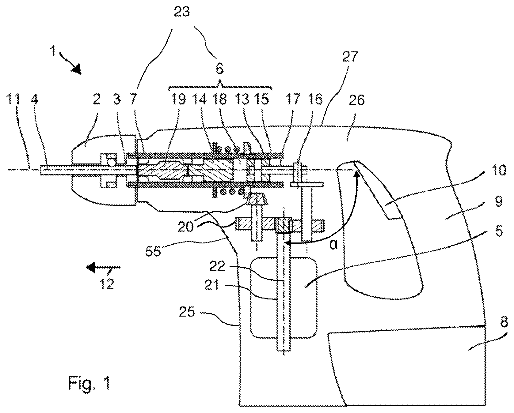 Patent US12097602 Figure 1 – Hand-held power tool and production method for a hand-held power tool