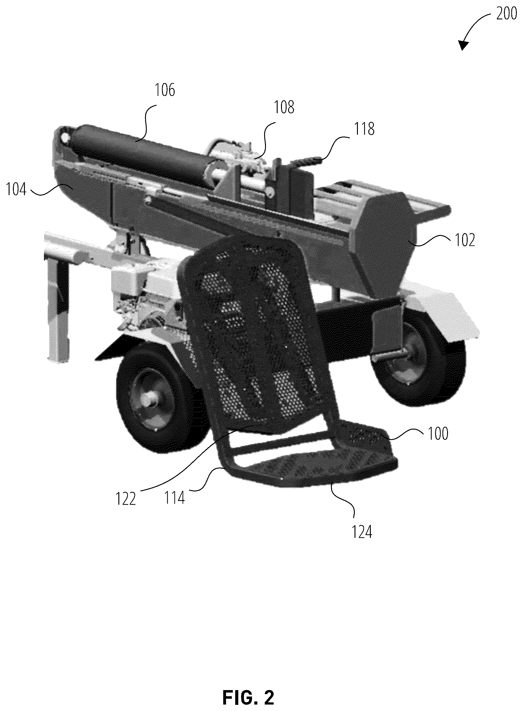 Patent US12097636 Figure 2 – Lift table attachment for two-way log splitters