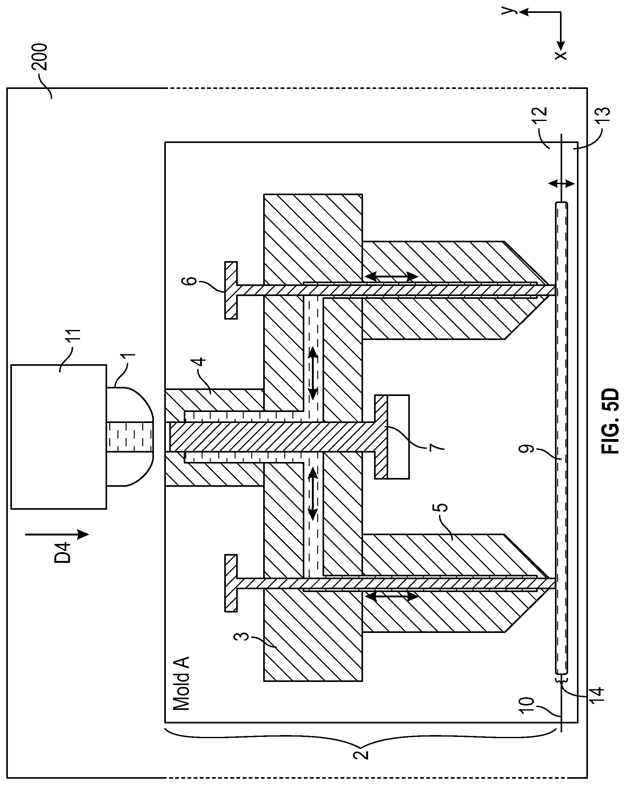 Patent US12097650 Figure 10 – Multi-mold systems using a runner