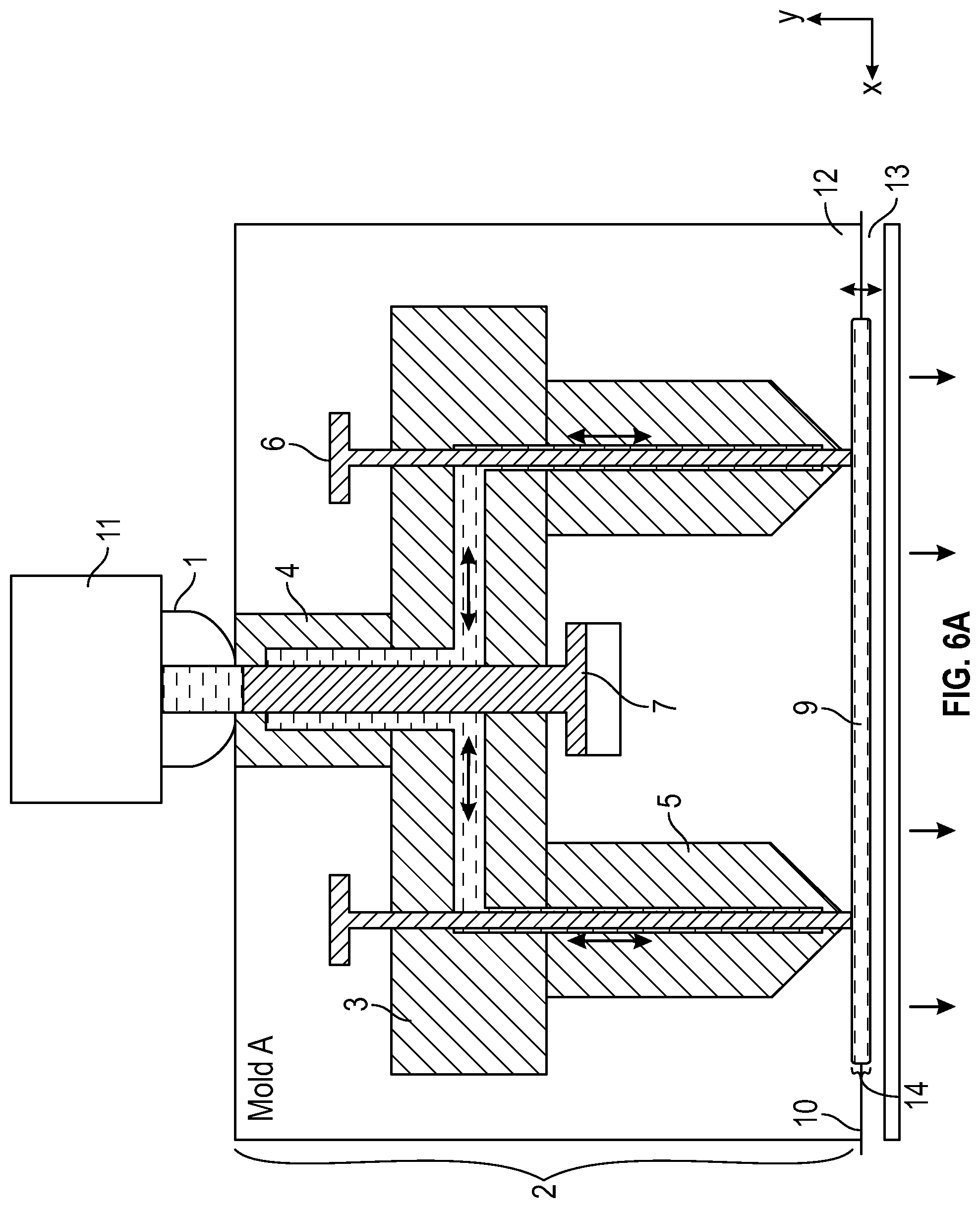 Patent US12097650 Figure 11 – Multi-mold systems using a runner