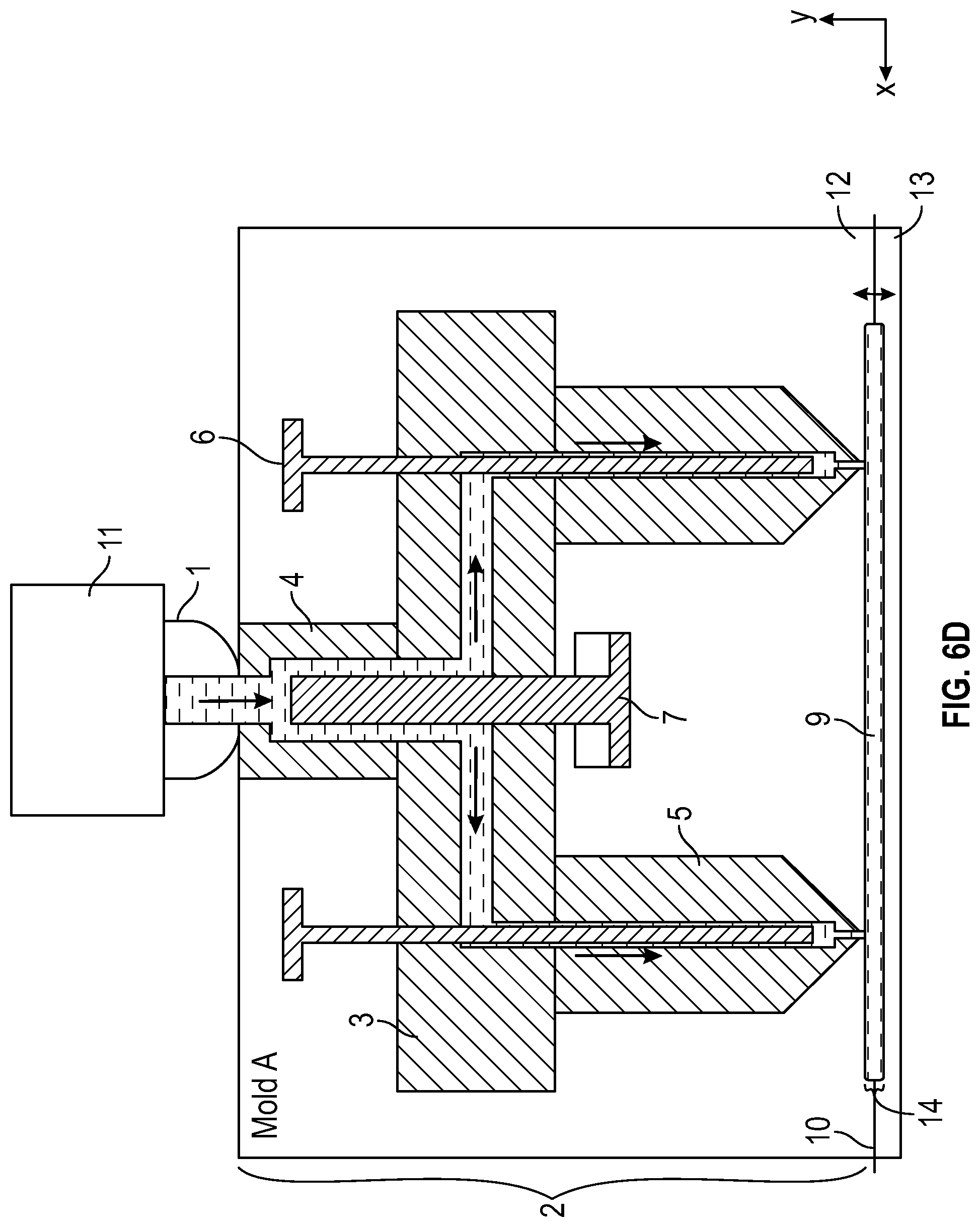 Patent US12097650 Figure 14 – Multi-mold systems using a runner