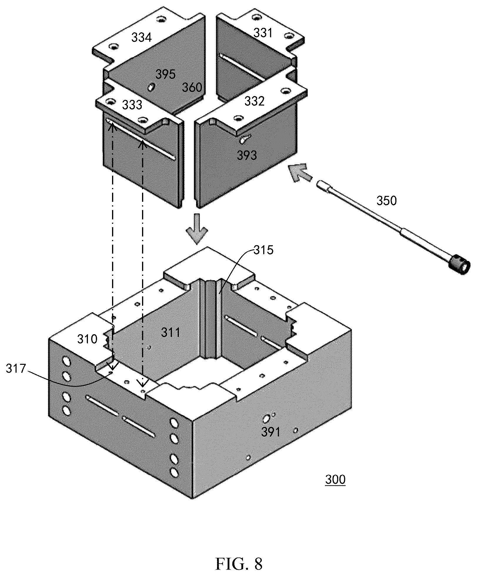 Patent US12097659 Figure 8 – Exchangeable additive manufacturing machine system with air curtain isolation mechanism