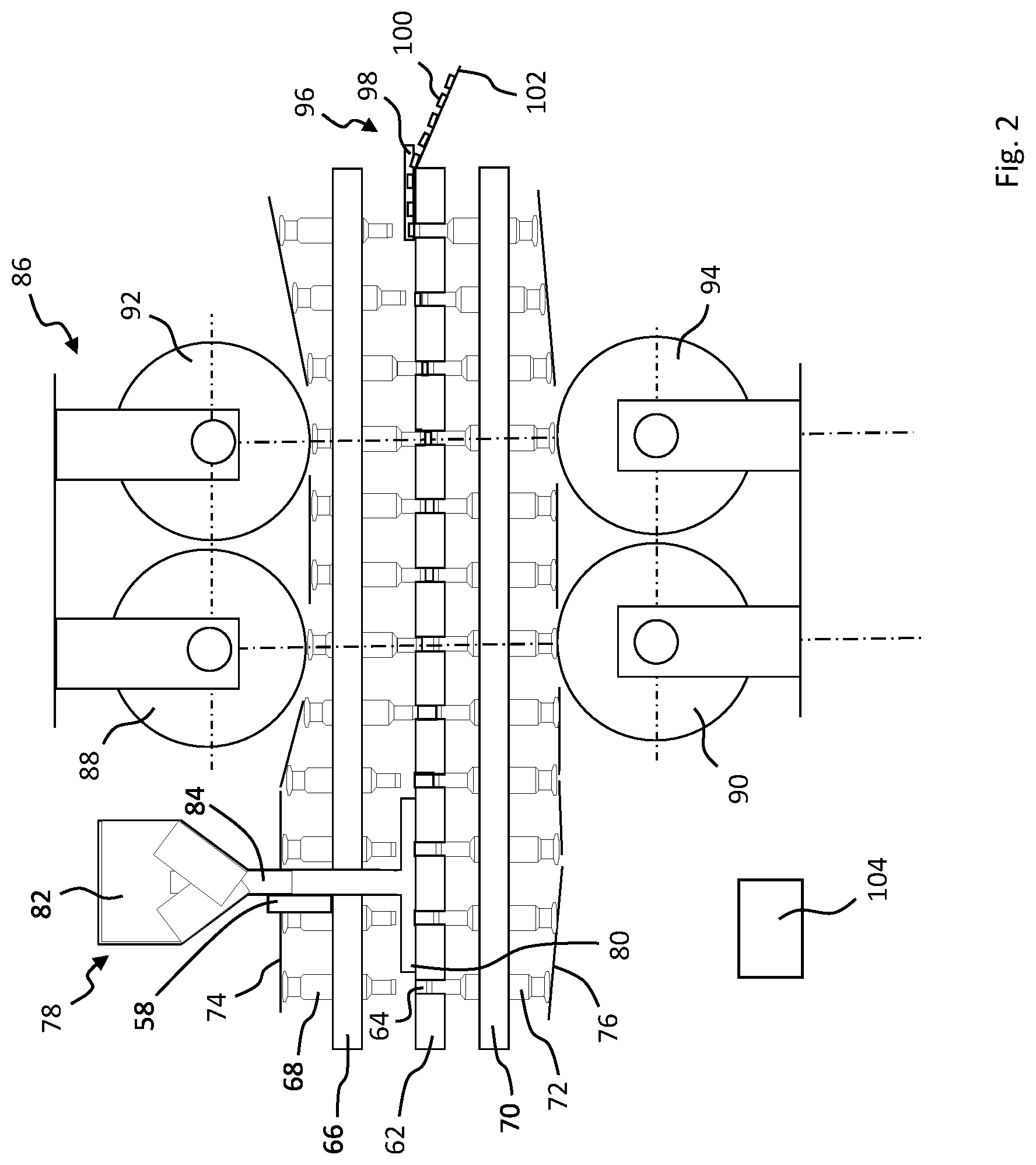 Patent US12097678 Figure 2 – System for continuously processing pulverulent products