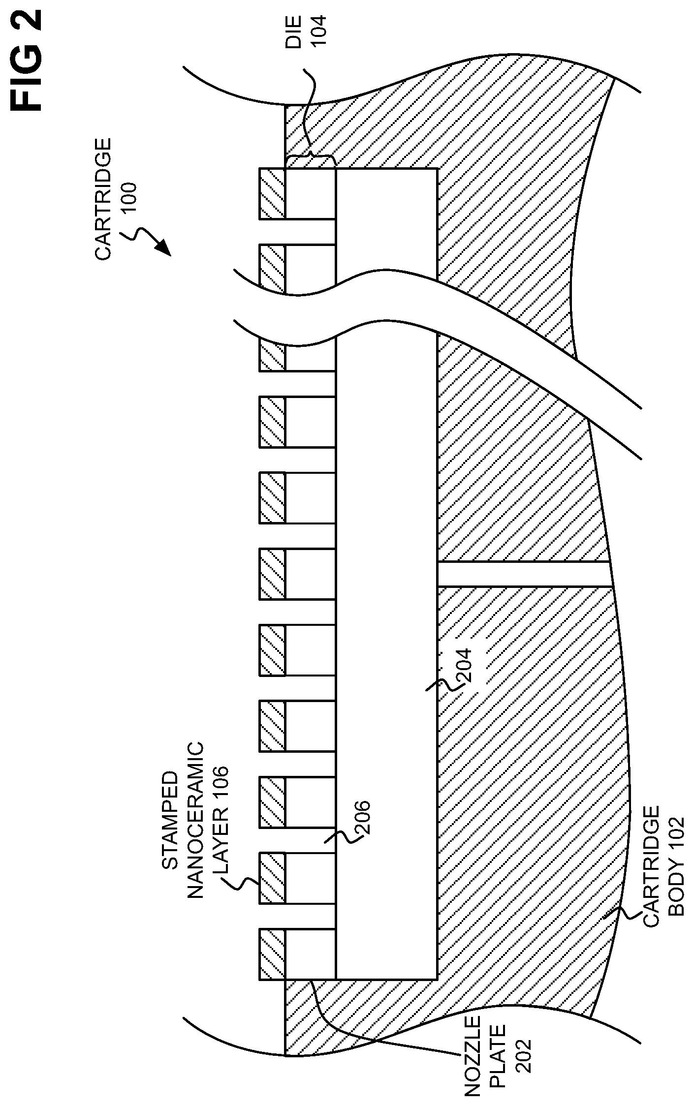 Patent US12097711 Figure 2 – Fluid-ejection die with stamped nanoceramic layer