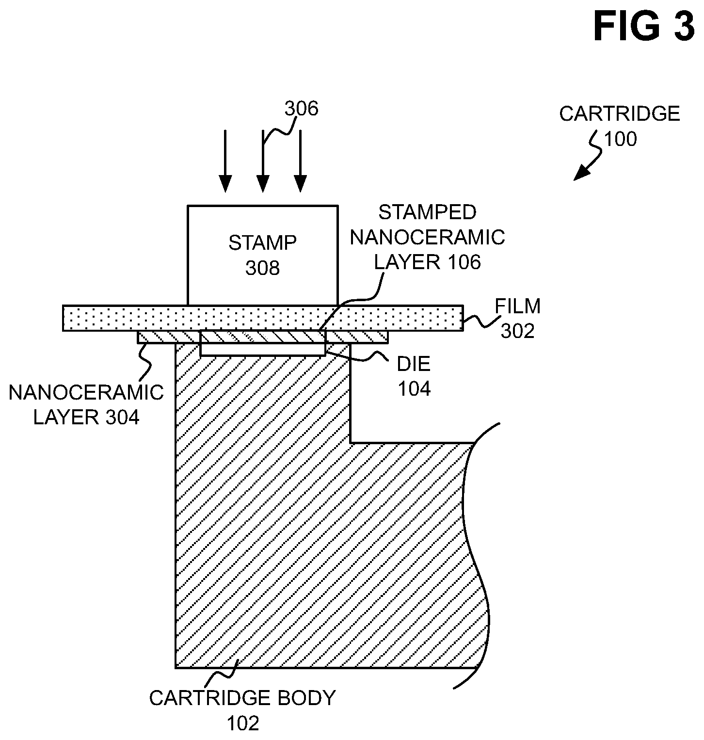 Patent US12097711 Figure 3 – Fluid-ejection die with stamped nanoceramic layer