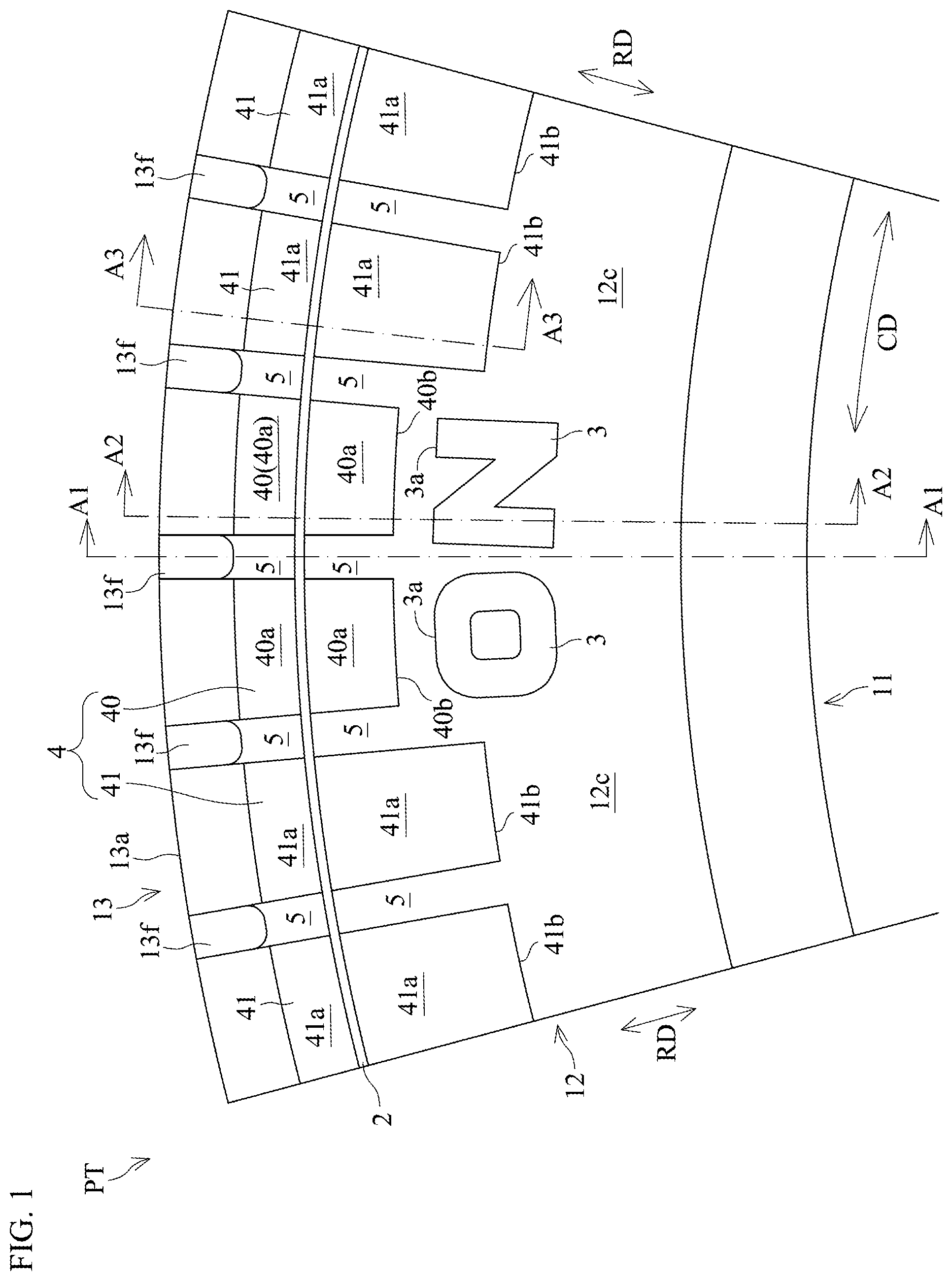 Patent US12097727 Figure 1 – Pneumatic tire