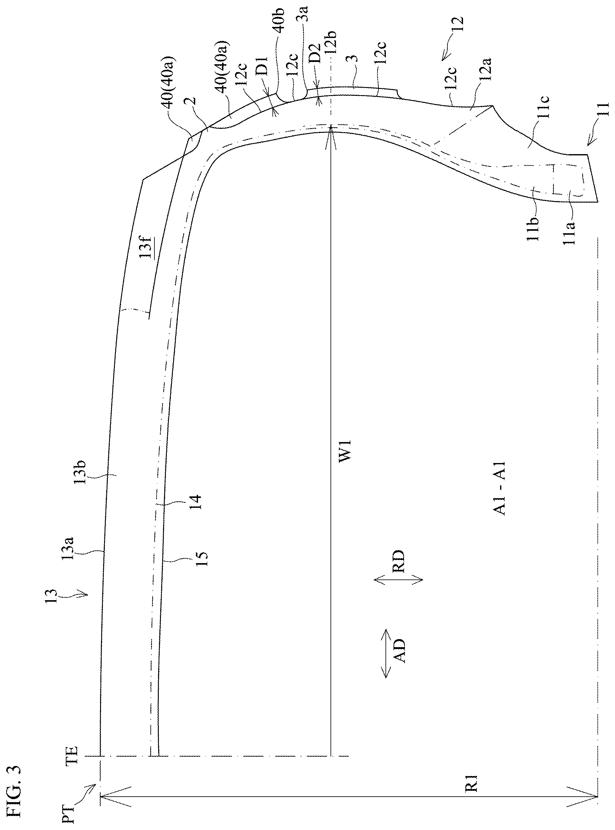 Patent US12097727 Figure 3 – Pneumatic tire