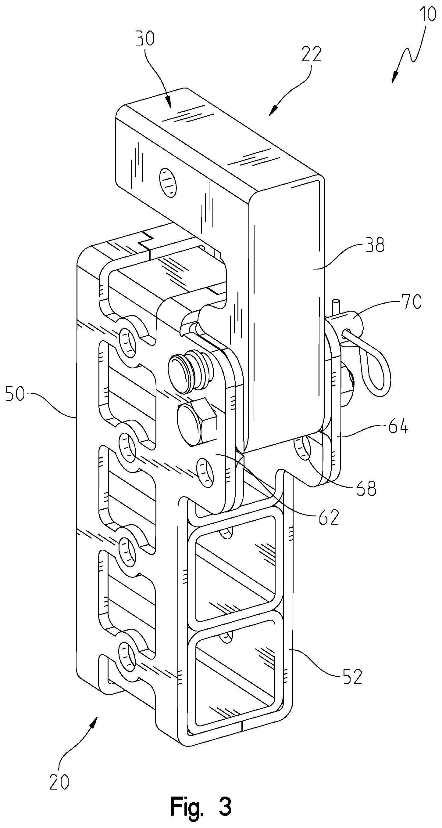Patent US12097732 Figure 3 – Stowable stacked hitch receiver
