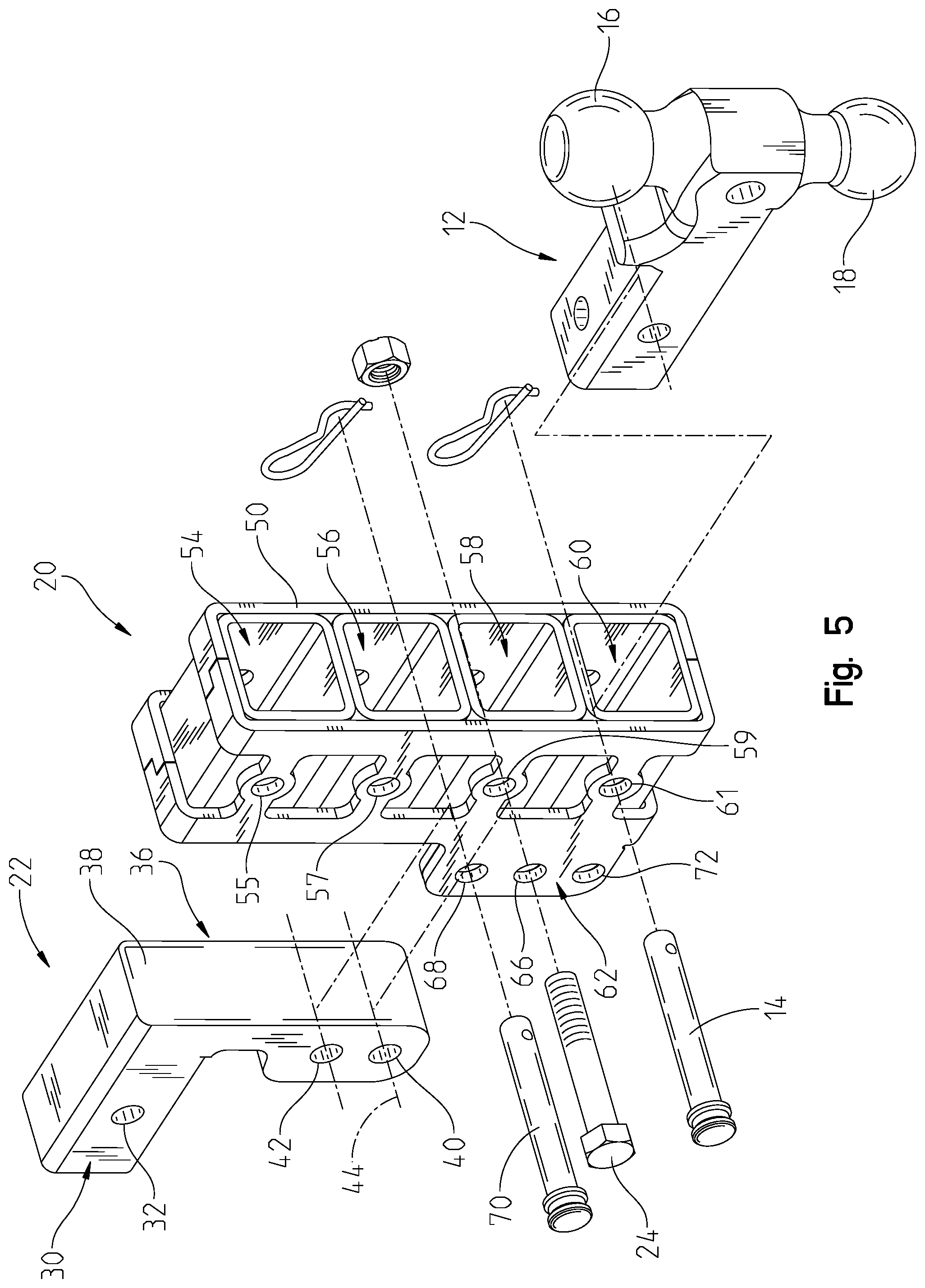 Patent US12097732 Figure 5 – Stowable stacked hitch receiver