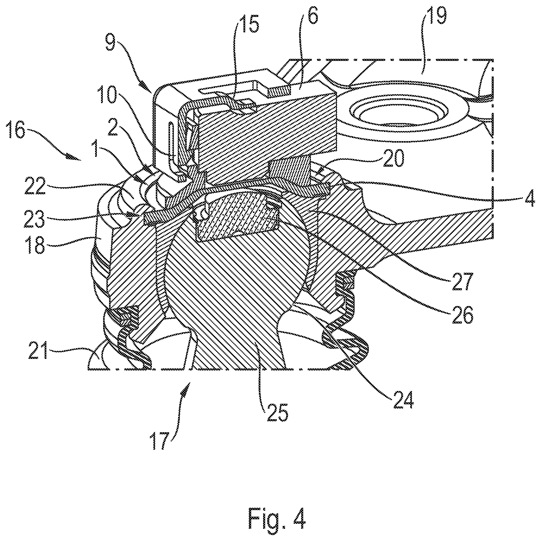Patent US12097744 Figure 4 – Closure element for a ball-and-socket joint, and ball-and-socket joint having a closure element of this kind