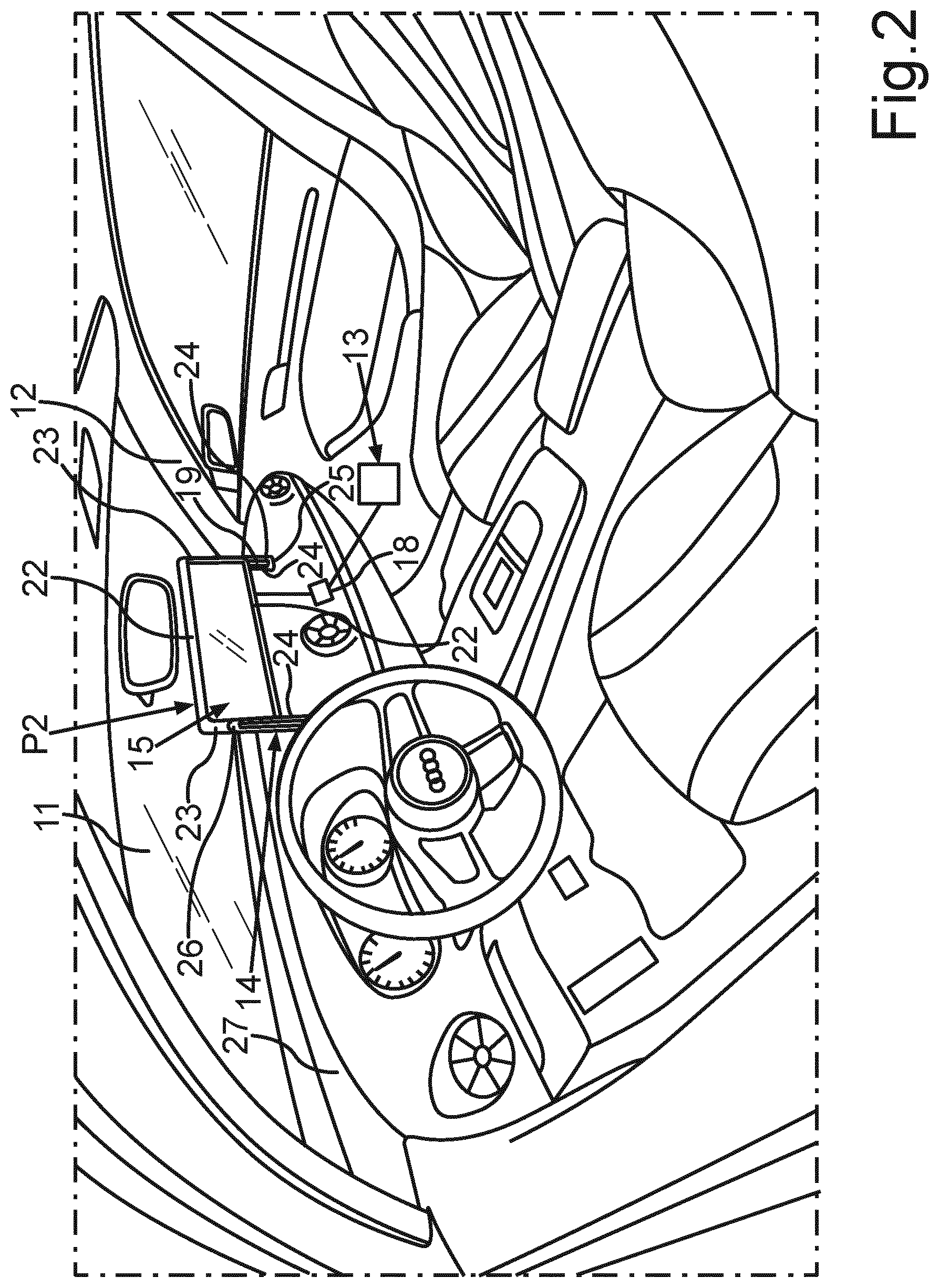 Patent US12097761 Figure 2 – Display device for a vehicle and a method for operating the display device