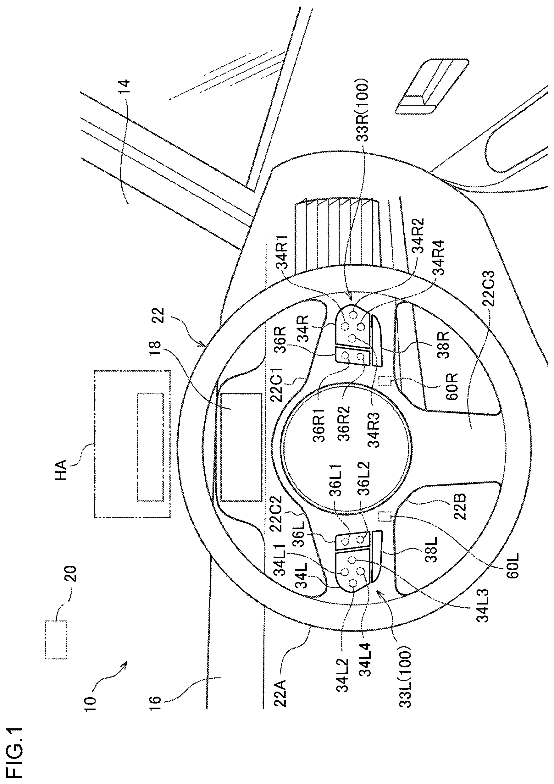Patent US12097763 Figure 1 – Vehicle operation input device, vehicle operation input method, non-transitory recording medium