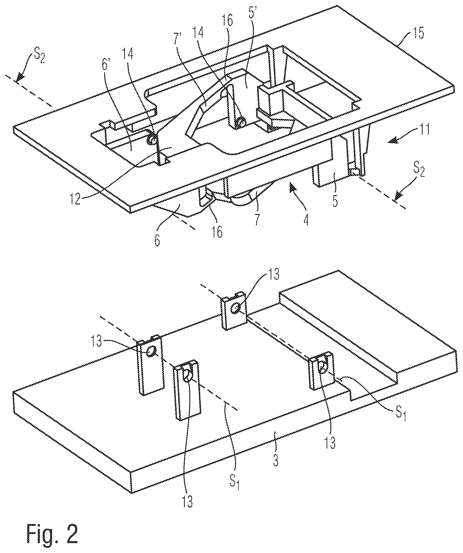Patent US12097764 Figure 2 – Operating member with movably mounted actuating part and improved guidance mechanism for the parallel guidance of the actuating part