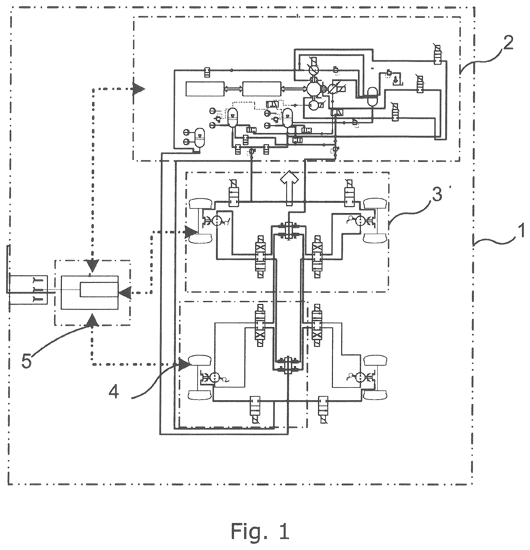 Patent US12097767 Figure 1 – Electric vehicle system comprising a hydraulic system