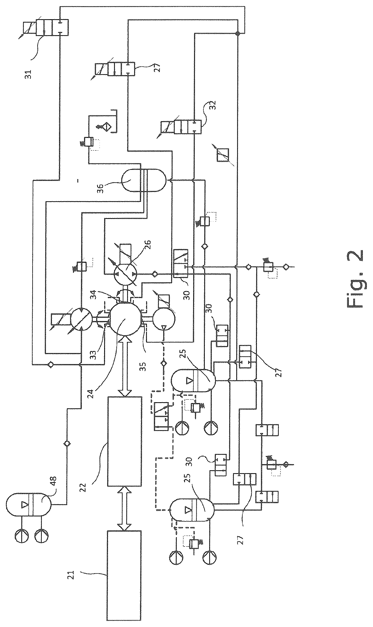 Patent US12097767 Figure 2 – Electric vehicle system comprising a hydraulic system