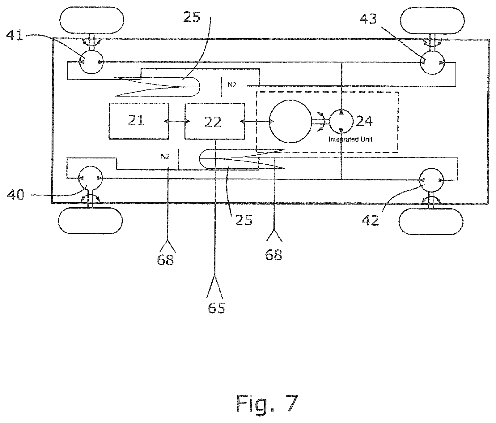 Patent US12097767 Figure 7 – Electric vehicle system comprising a hydraulic system
