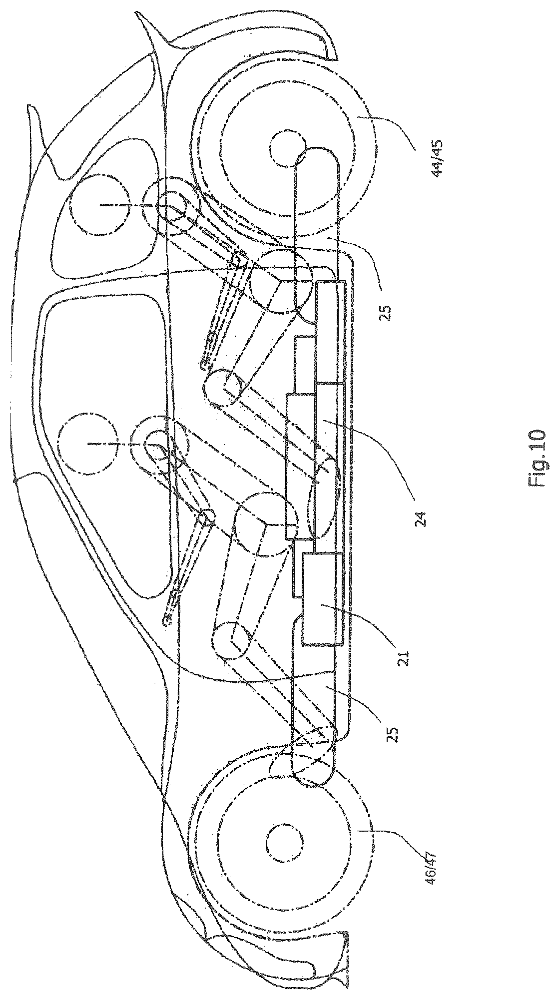 Patent US12097767 Figure 10 – Electric vehicle system comprising a hydraulic system