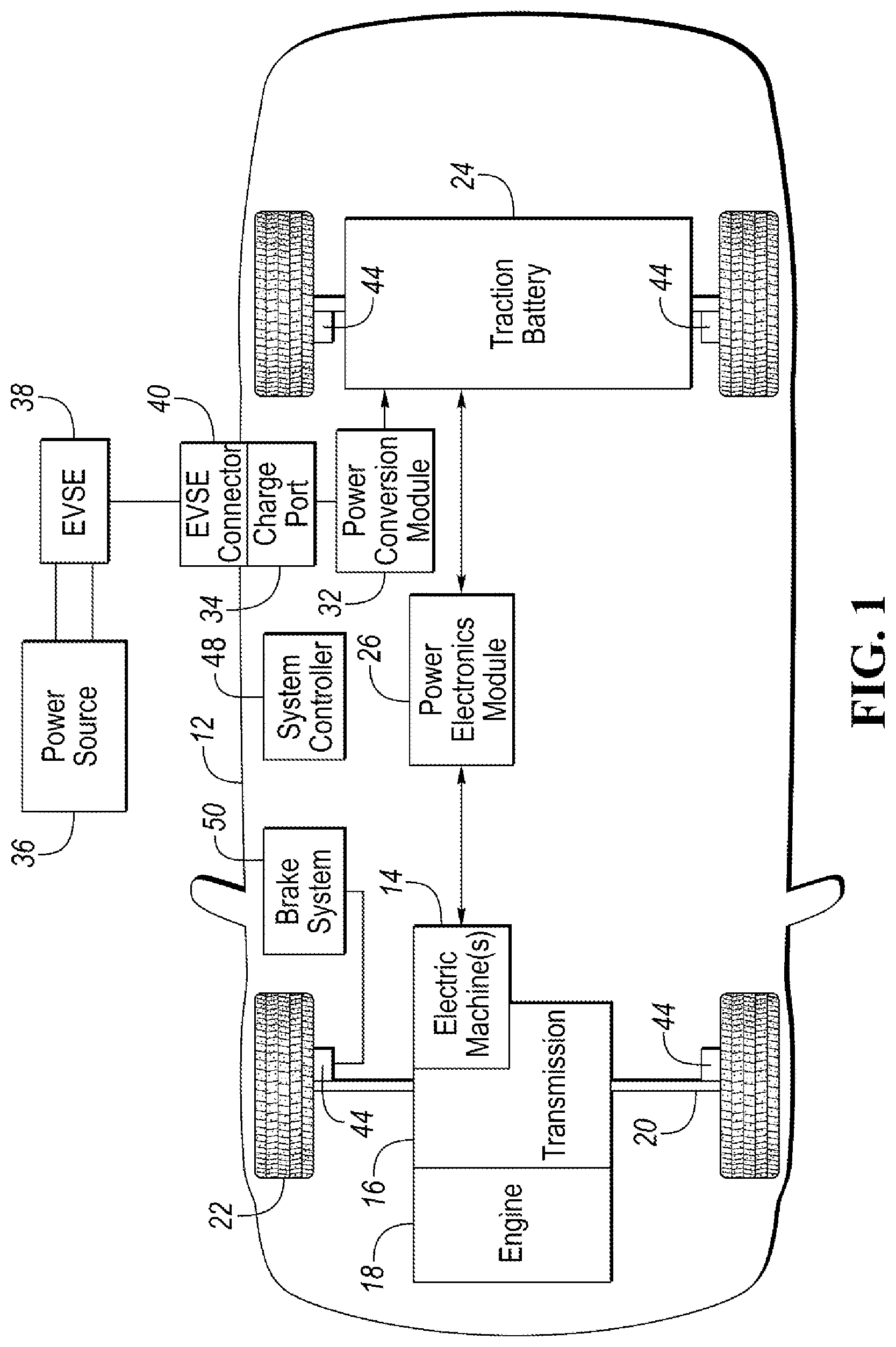 Patent US12097776 — Electrified vehicle motor control during tow — Figure 1