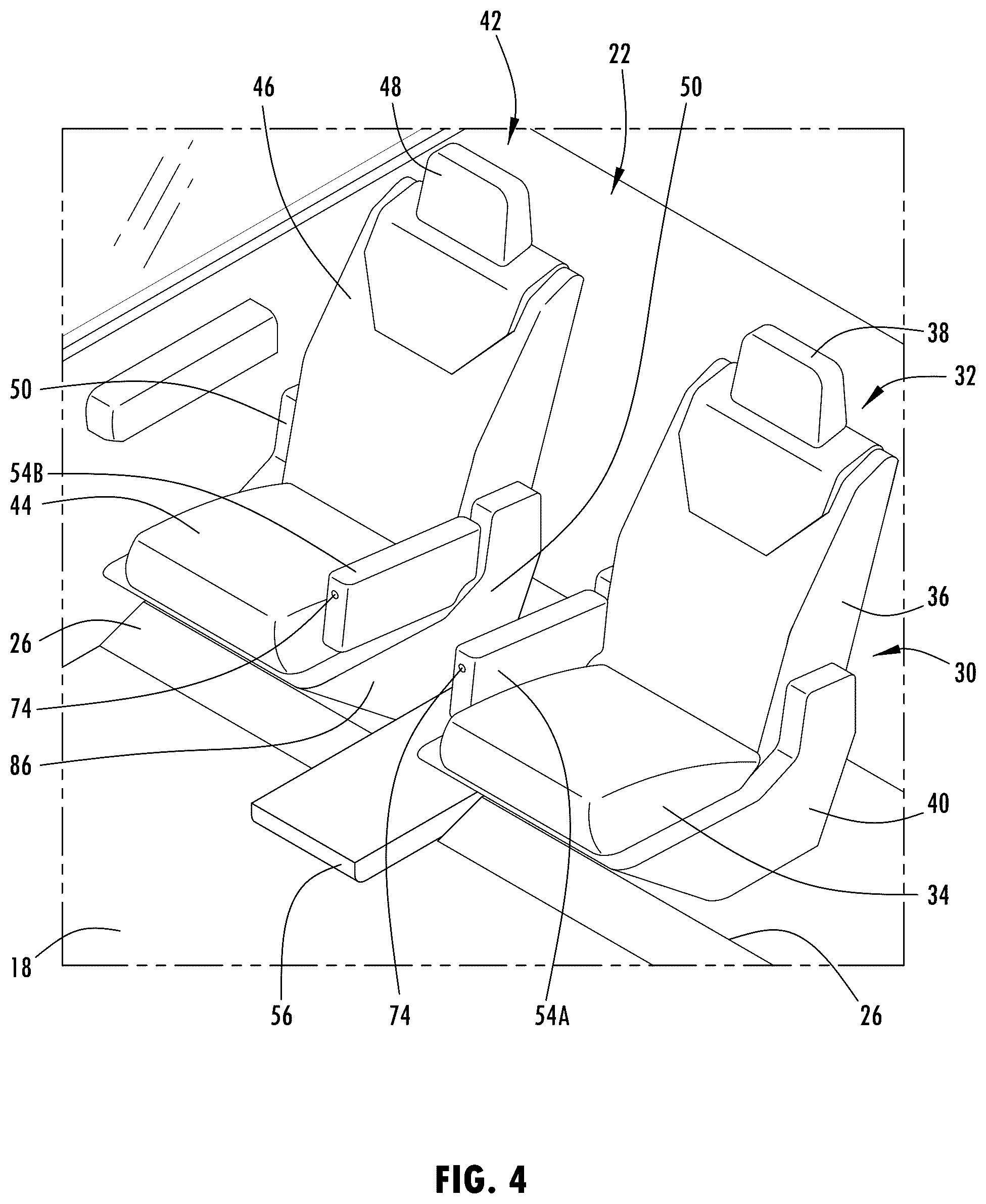 Patent US12097791 Figure 5 – Vehicle seating system having convertible center seat