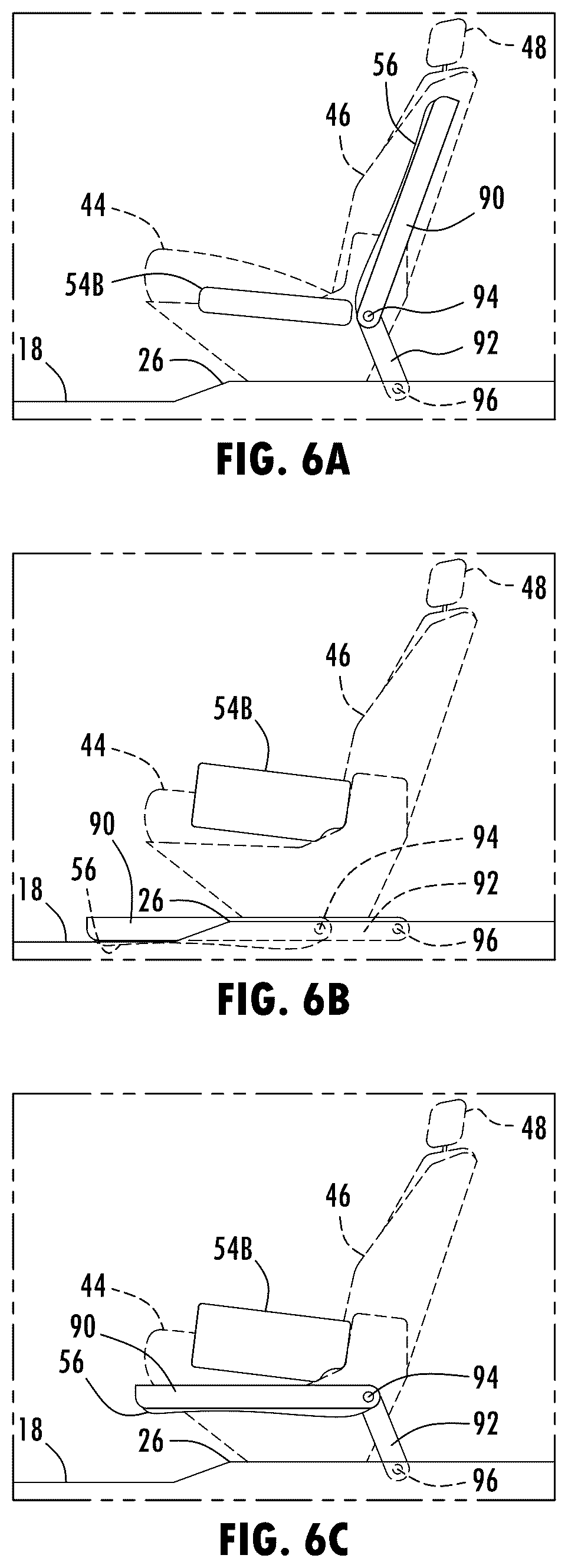 Patent US12097791 Figure 8 – Vehicle seating system having convertible center seat