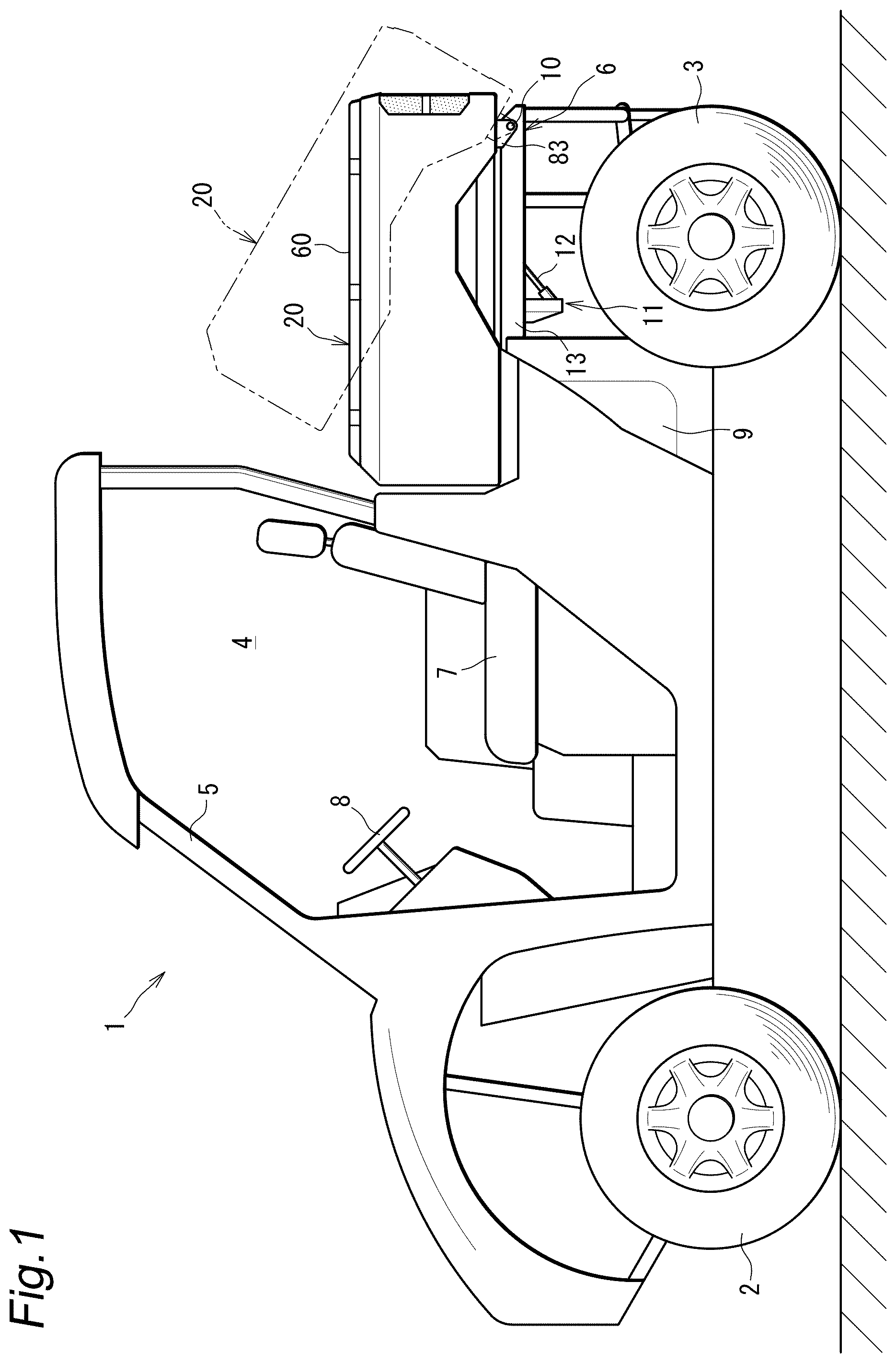 Patent US12097793 Figure 1 – Cargo bed structure for utility vehicle