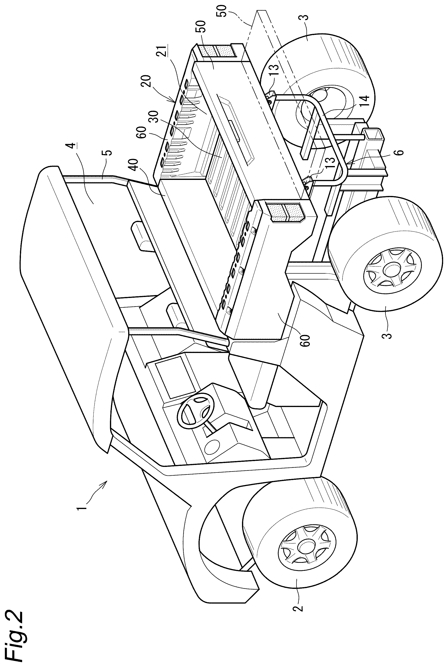 Patent US12097793 Figure 2 – Cargo bed structure for utility vehicle
