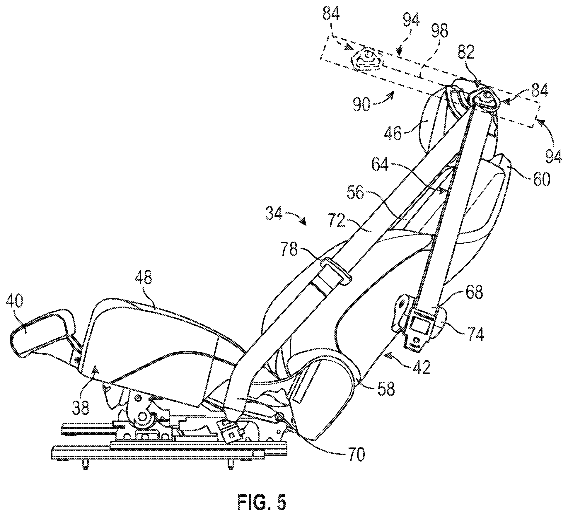 Patent US12097821 Figure 5 – Adjustable passenger restraint system support for a vehicle