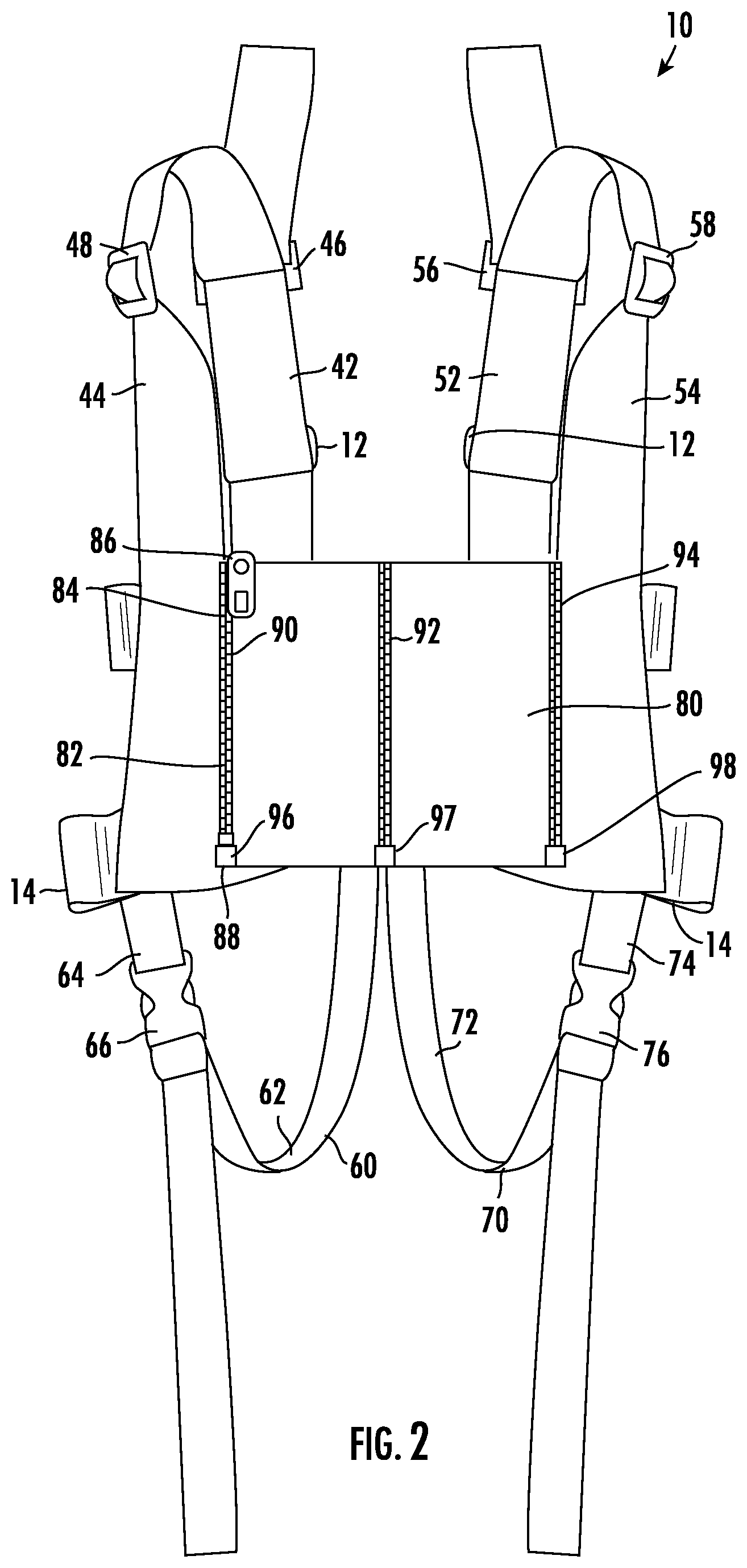 Patent US12097822 Figure 2 – Restraining harness system for passenger vehicles