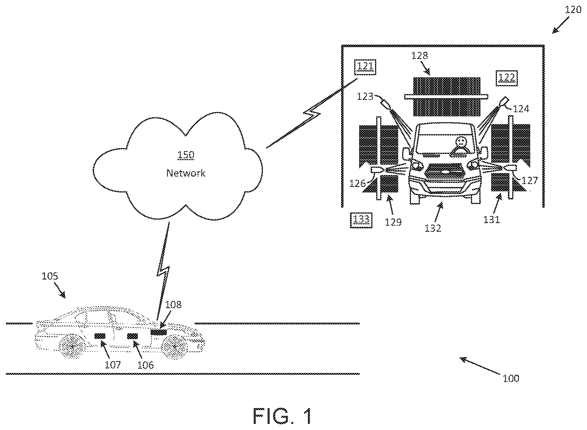 Patent US12097826 — Systems and methods to wash a vehicle in a car wash — Figure 1