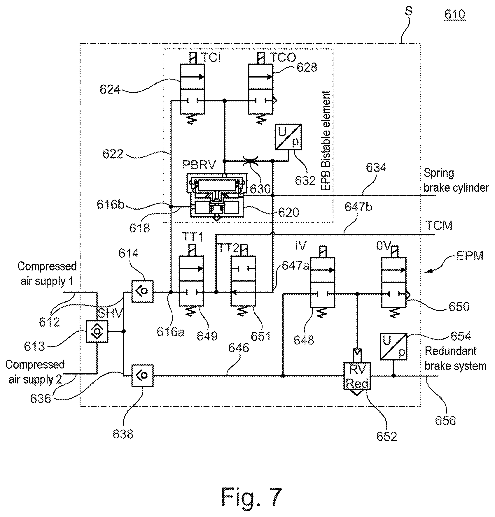 Patent US12097831 Figure 7 – Parking brake device