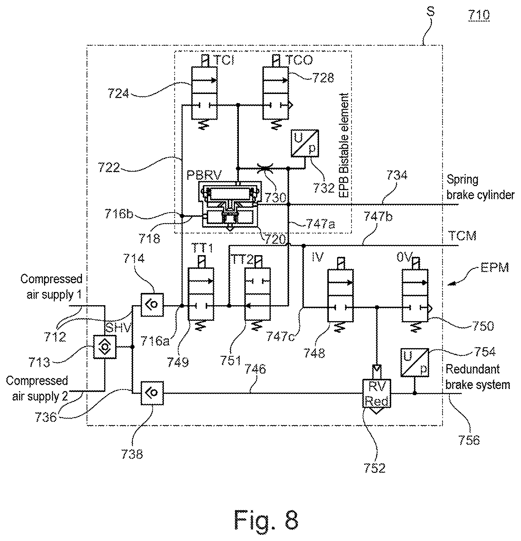 Patent US12097831 Figure 8 – Parking brake device