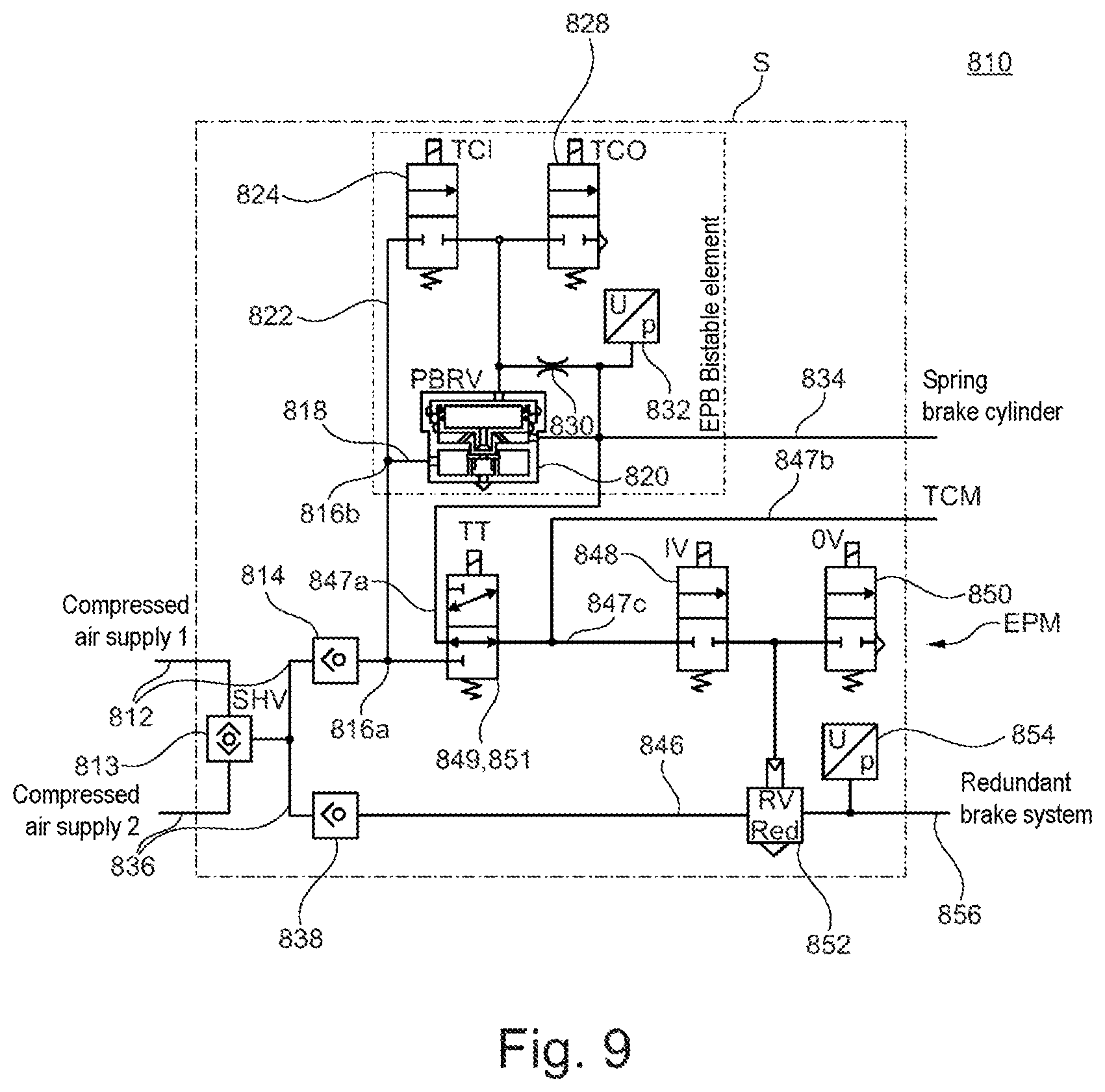 Patent US12097831 Figure 9 – Parking brake device