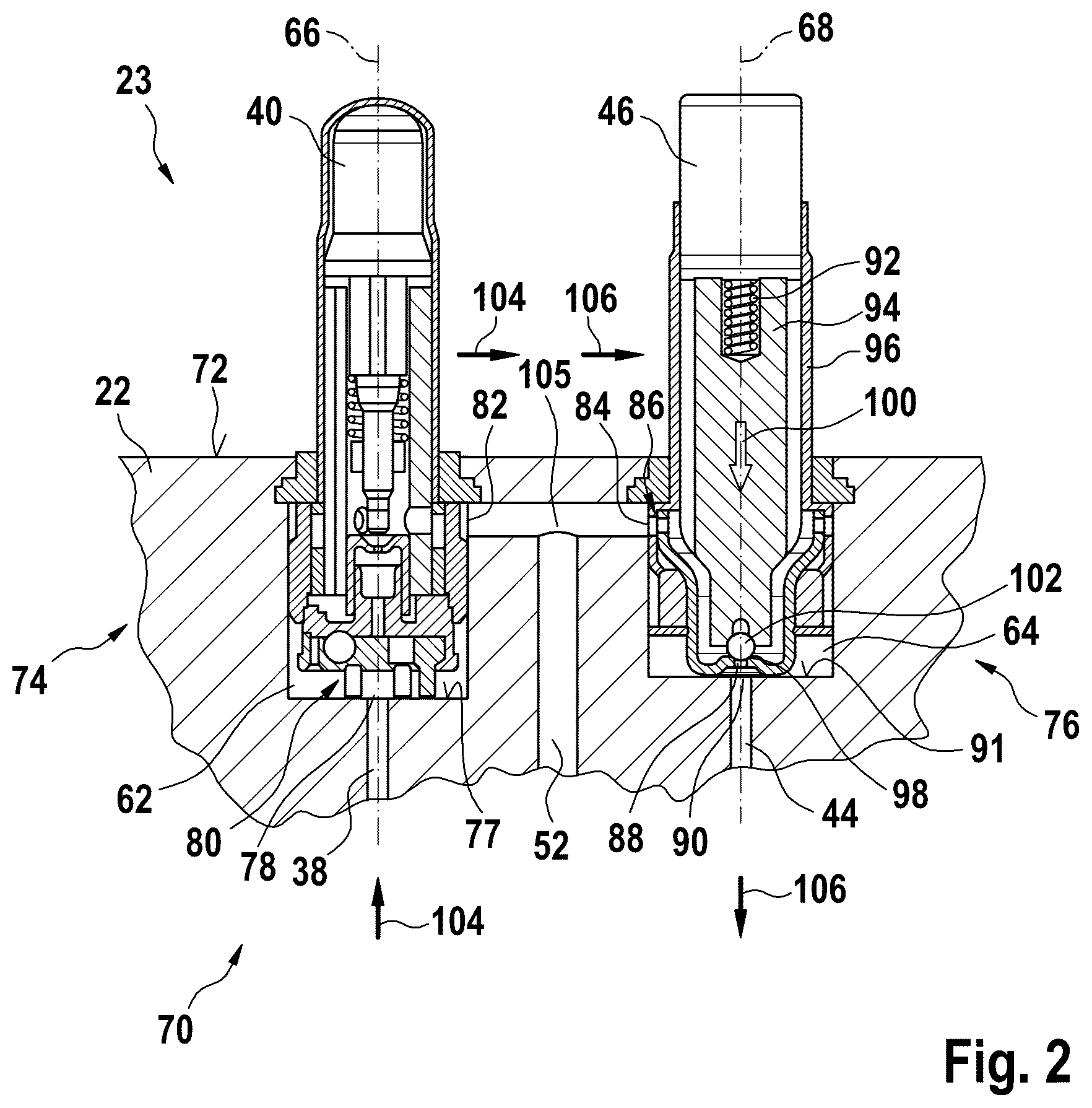 Patent US12097837 Figure 2 – Pump housing of a hydraulic assembly having an outlet valve receiving means