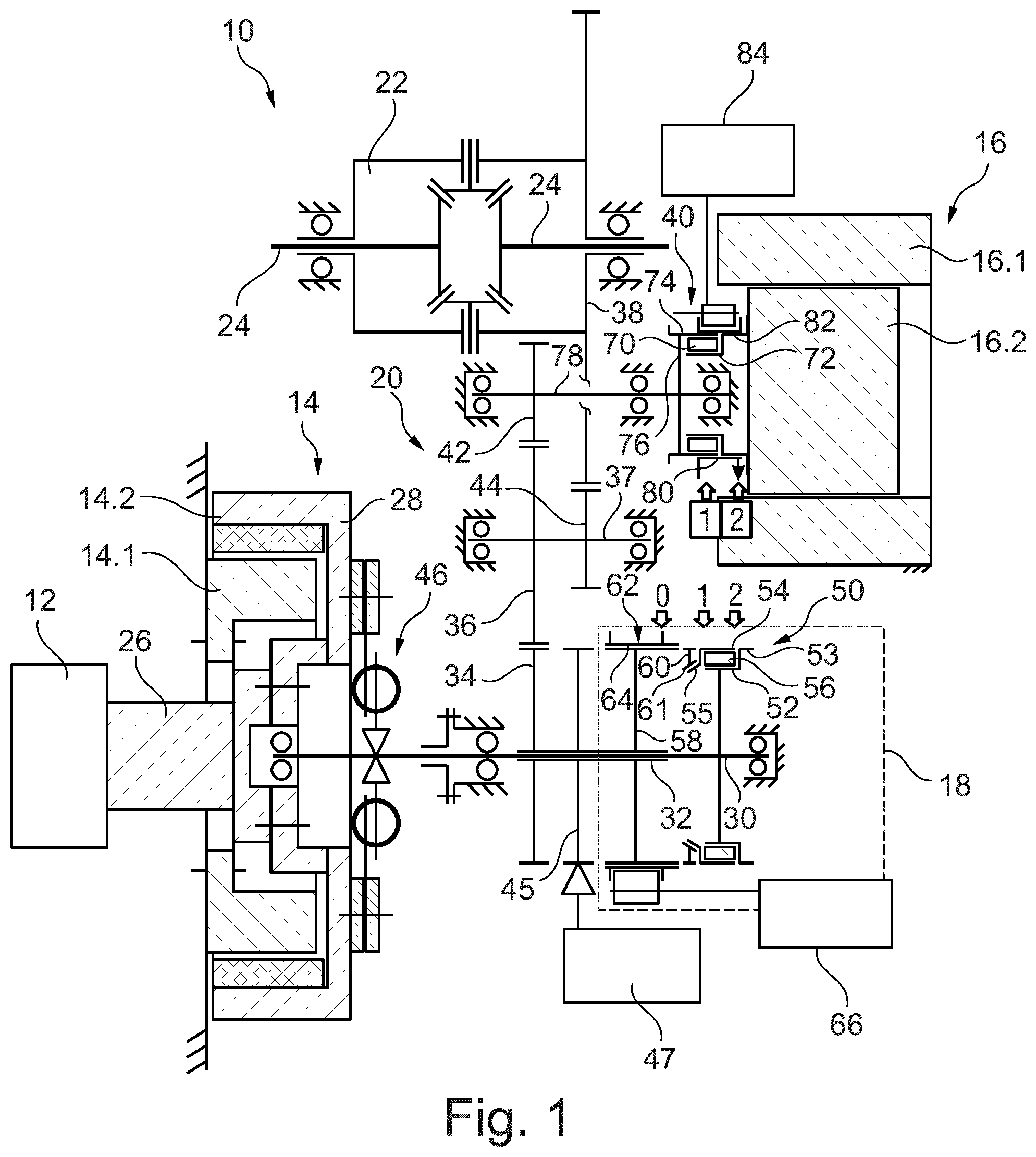 Patent US12097842 Figure 1 – Clutch arrangement for a hybrid vehicle powertrain